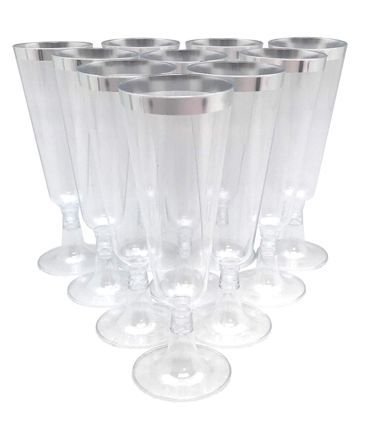 70-Piece Glitter Plastic Champagne Flutes Set - Silver Rimmed Classicware for Wedding, Party & Cocktail Toasting - Perfect for Celebrations, Bridal Showers & Special Events