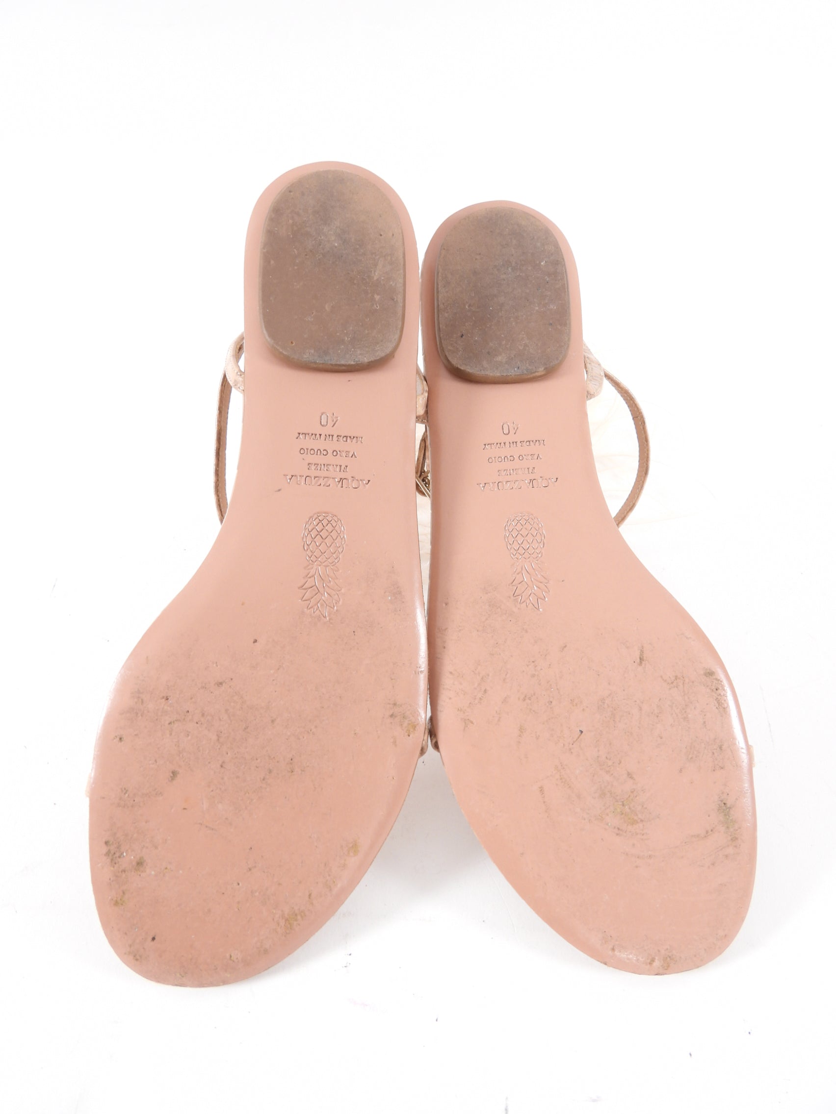 Aquazzura Beige Embossed Feather Flat Sandals - Women's Size 40 Comfortable Summer Shoes for Beach, Wedding & Casual Outings