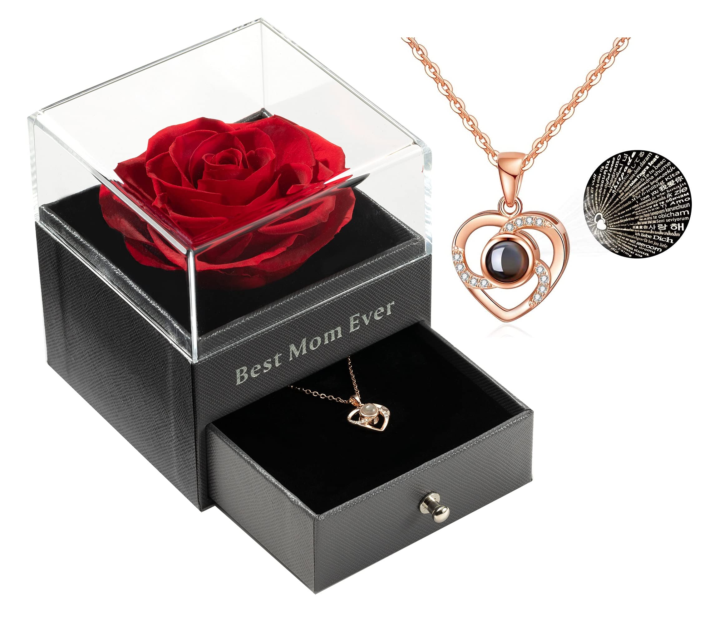 Enchanted Real Rose Necklace - 'I Love You' Rose Gift for Mom, Wife, Girlfriend | Mothers Day, Birthday, Valentines Day, Christmas Presents | Perfect for Anniversaries, Romantic Surprises & Special Occasions