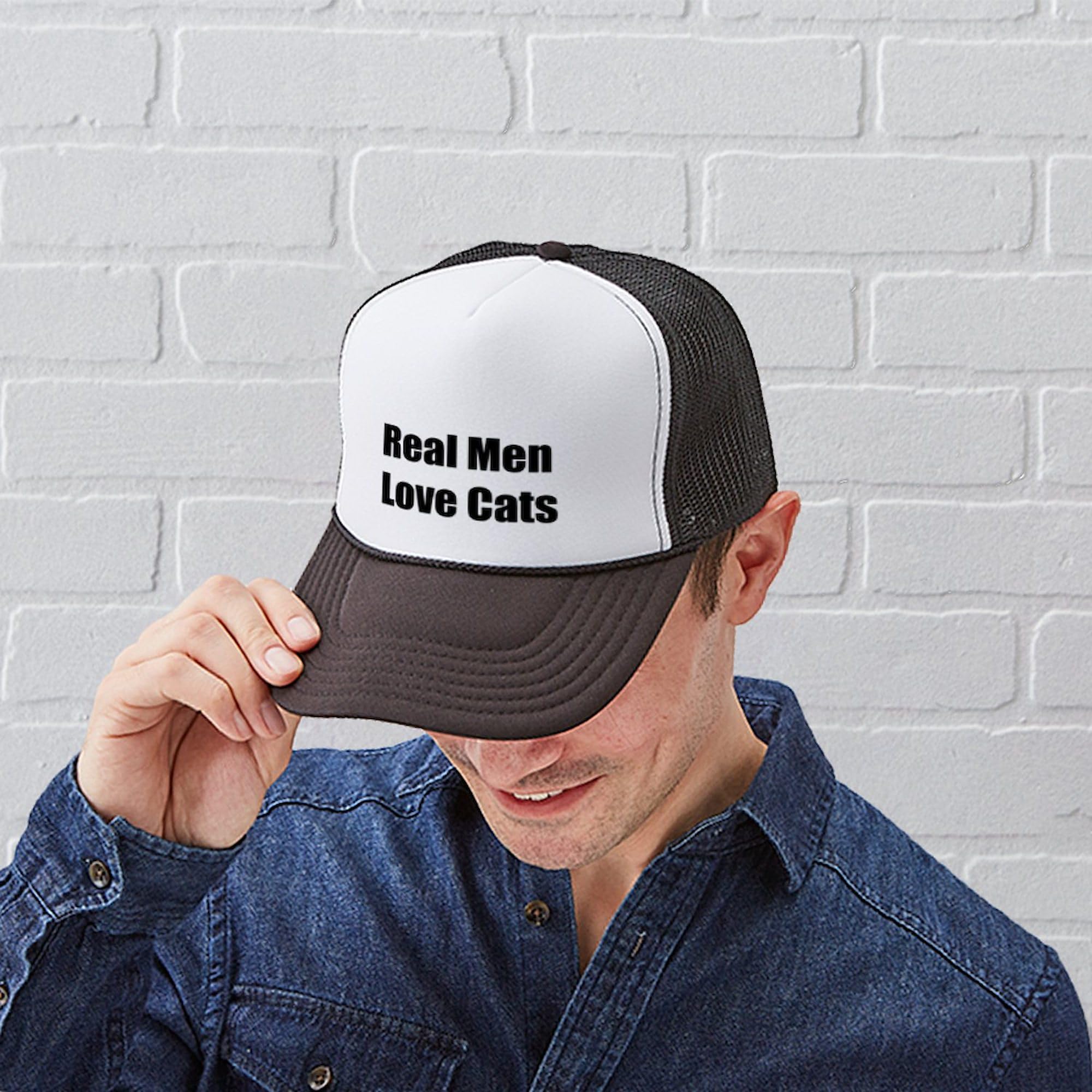 Real Men Love Cats Trucker Hat - Adjustable Snapback Cap for Men - Perfect for Casual Wear, Outdoor Activities & Cat Lovers
