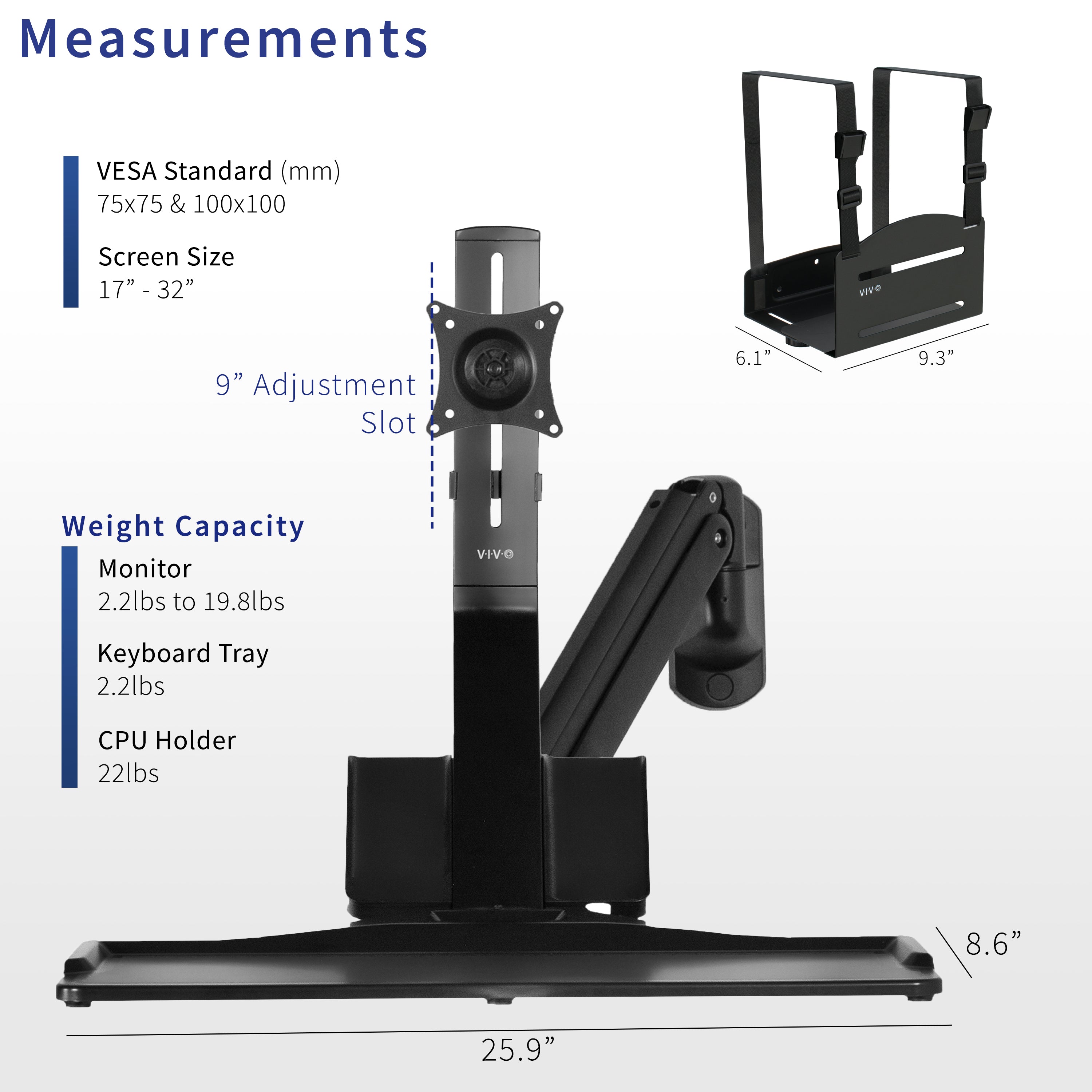 Adjustable Single Monitor Stand for 17 to 32 Inch Screens - Ergonomic Sit to Stand Wall Mount Workstation for Home & Office Desks - Perfect for Workspace Organization and Comfortable Viewing