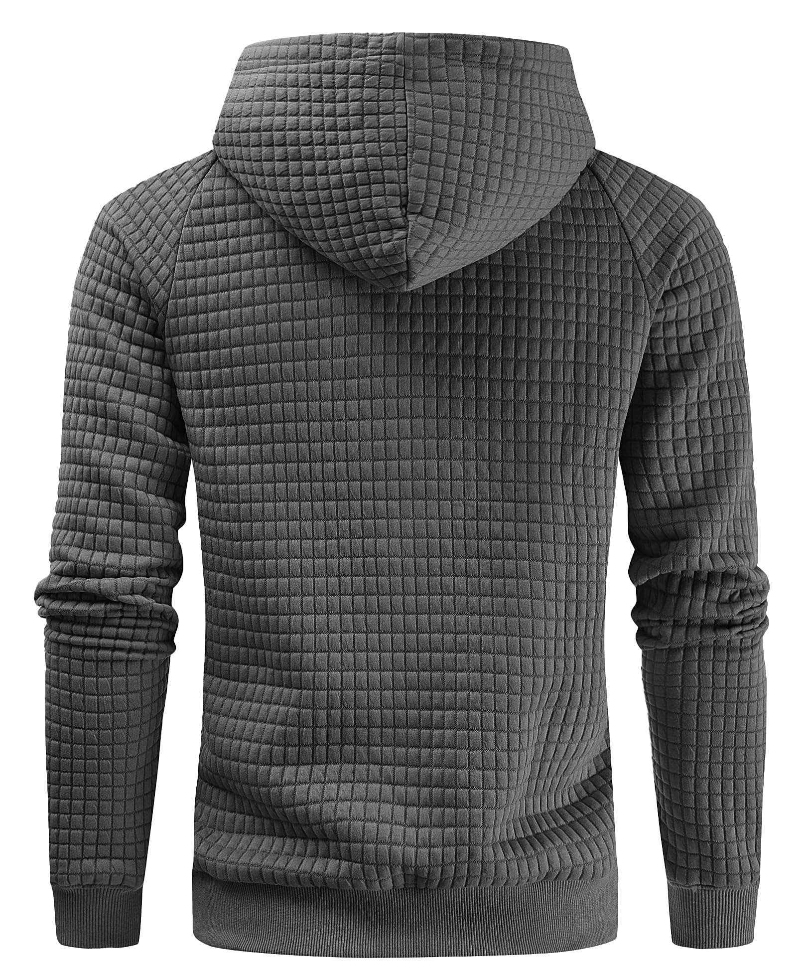 Men's Lightweight Waffle Hoodie Full Zip Jacket - Plaid Long Sleeve Hooded Sweatshirt with Kangaroo Pocket for Casual Wear & Outdoor Activities