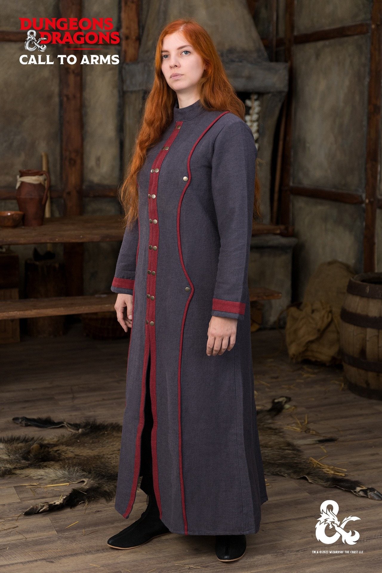 Dungeons & Dragons Warlock Coat - Grey & Red Cosplay Costume for D&D RPG LARP Halloween & Fantasy Conventions