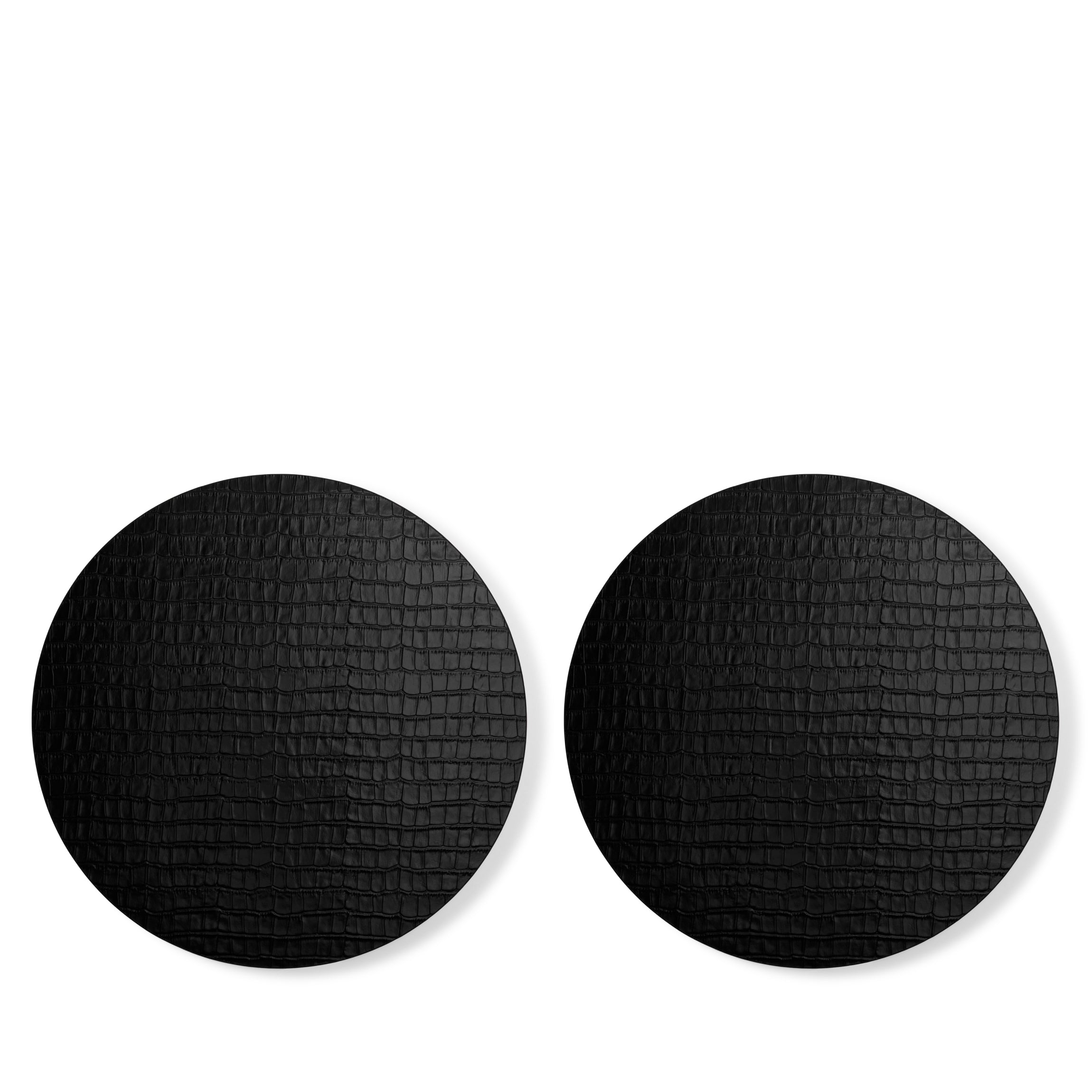 Modern Round Placemats Set of 2 - Black Crocodile Texture - Waterproof & Heat Resistant - Perfect for Dining Table, Kitchen, and Party Decor