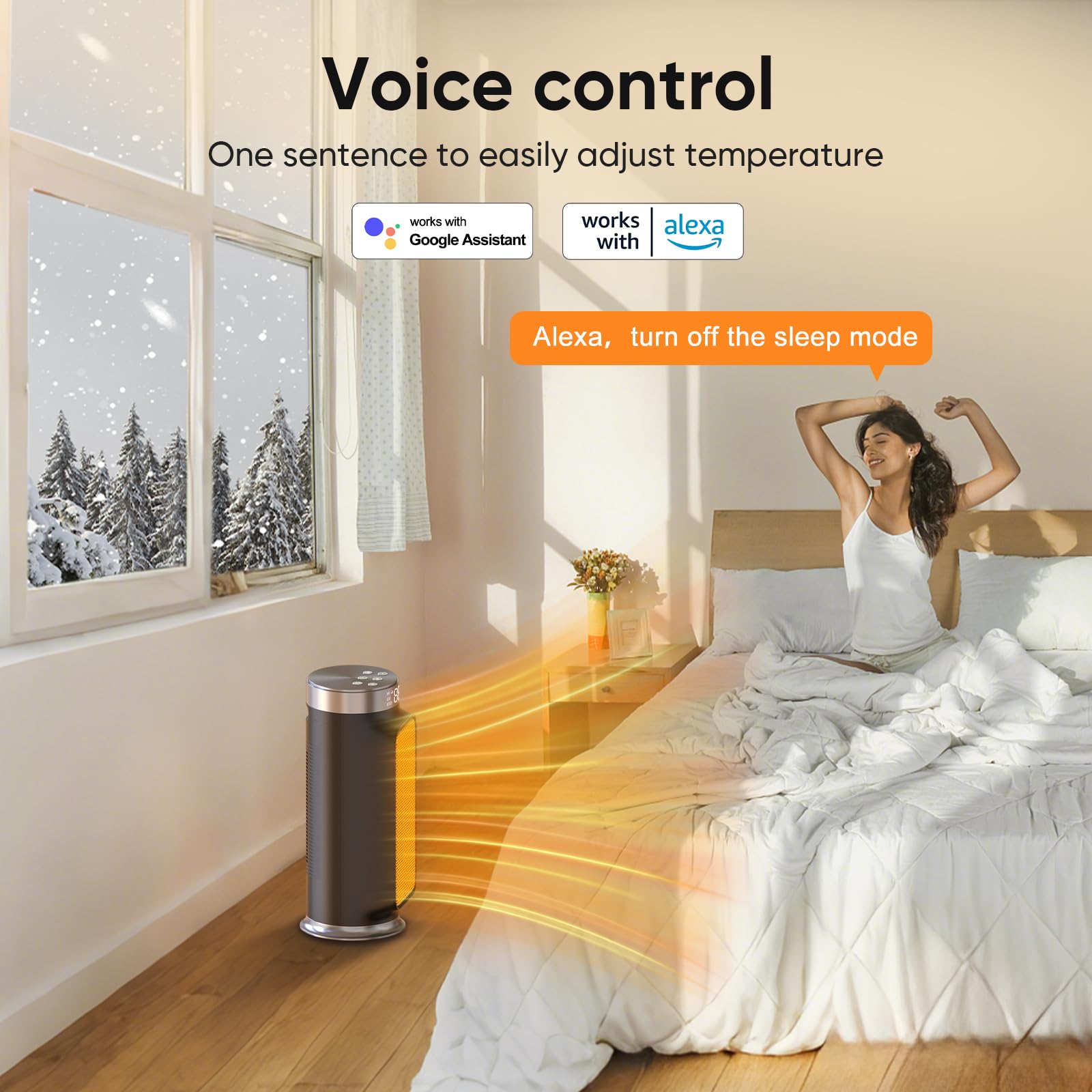 1500W Smart WiFi PTC Space Heater with Remote Control & App - 24H Timer, 90° Oscillation, Overheat & Tip-Over Protection, 5 Heating Modes for Home, Office, Bedroom, Bathroom - Perfect for Winter Warmth & Energy Efficient Heating