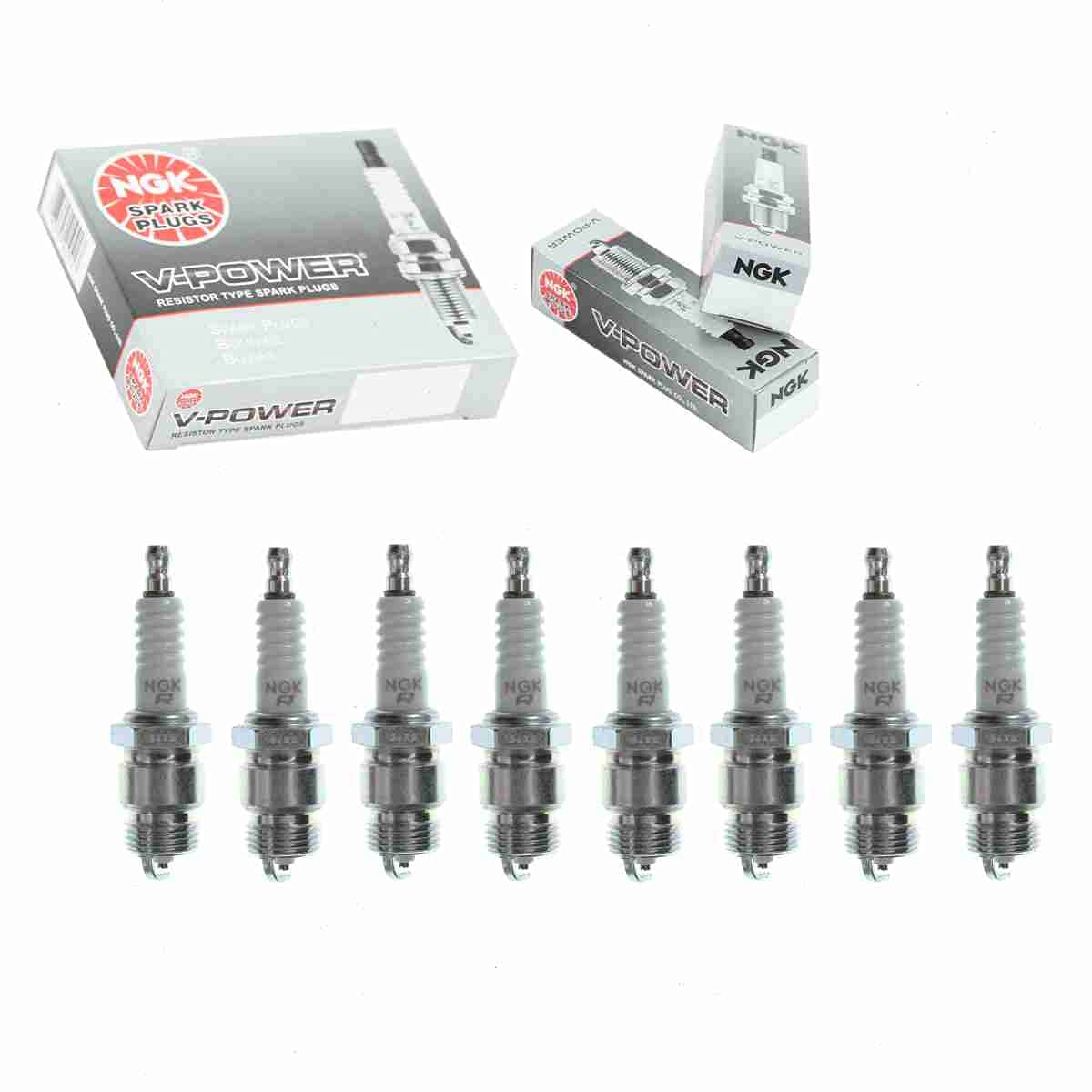 NGK V-Power Spark Plugs (8-Piece Set) - Compatible with Ford Mustang 4.3L 4.7L 5.0L 5.8L 6.4L 7.0L V8 Engines (1964-1973 Models) - High Performance Ignition for Classic Muscle Cars & Restoration Projects