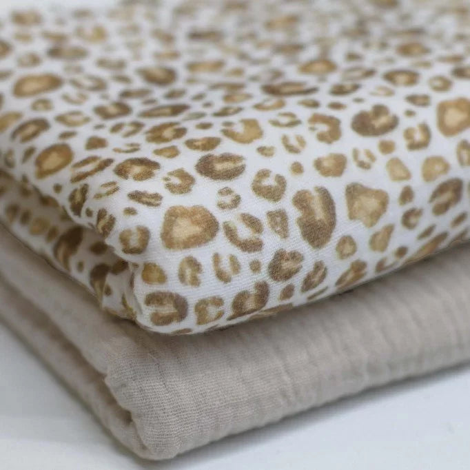 Soft & Breathable Leopard Print Double Gauze Fabric - Perfect for DIY Baby Clothes, Summer Dresses & Home Decor Projects