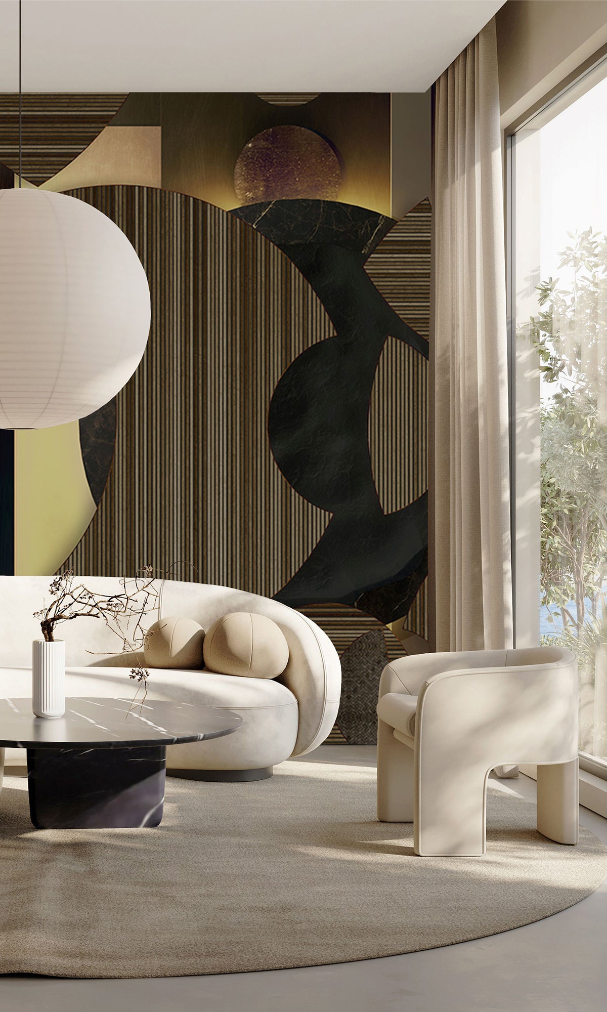 Black Gold Striped Mosaic Mural Wallpaper M2544 - Self-Adhesive Peel and Stick Wallpaper for Bedroom, Living Room, Kitchen Decor - Easy to Install Removable Wallpaper for Home & Office