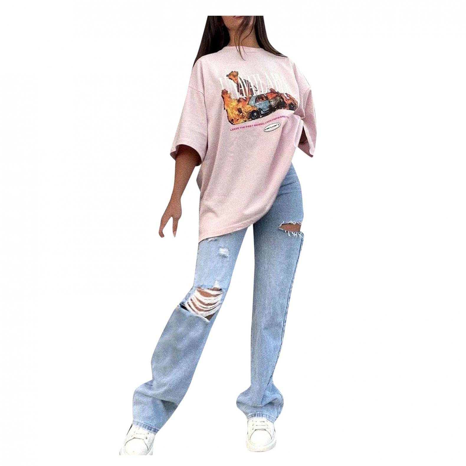 Stretch Ripped Boyfriend Jeans for Women - High Rise Distressed Crop Jeans for Casual Wear
