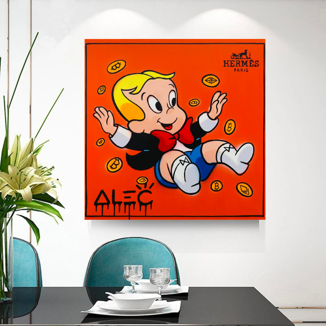Alec Monopoly Richie Rich Money Man Canvas Art Print - Pop Culture Wall Decor for Living Room, Office & Gaming Room