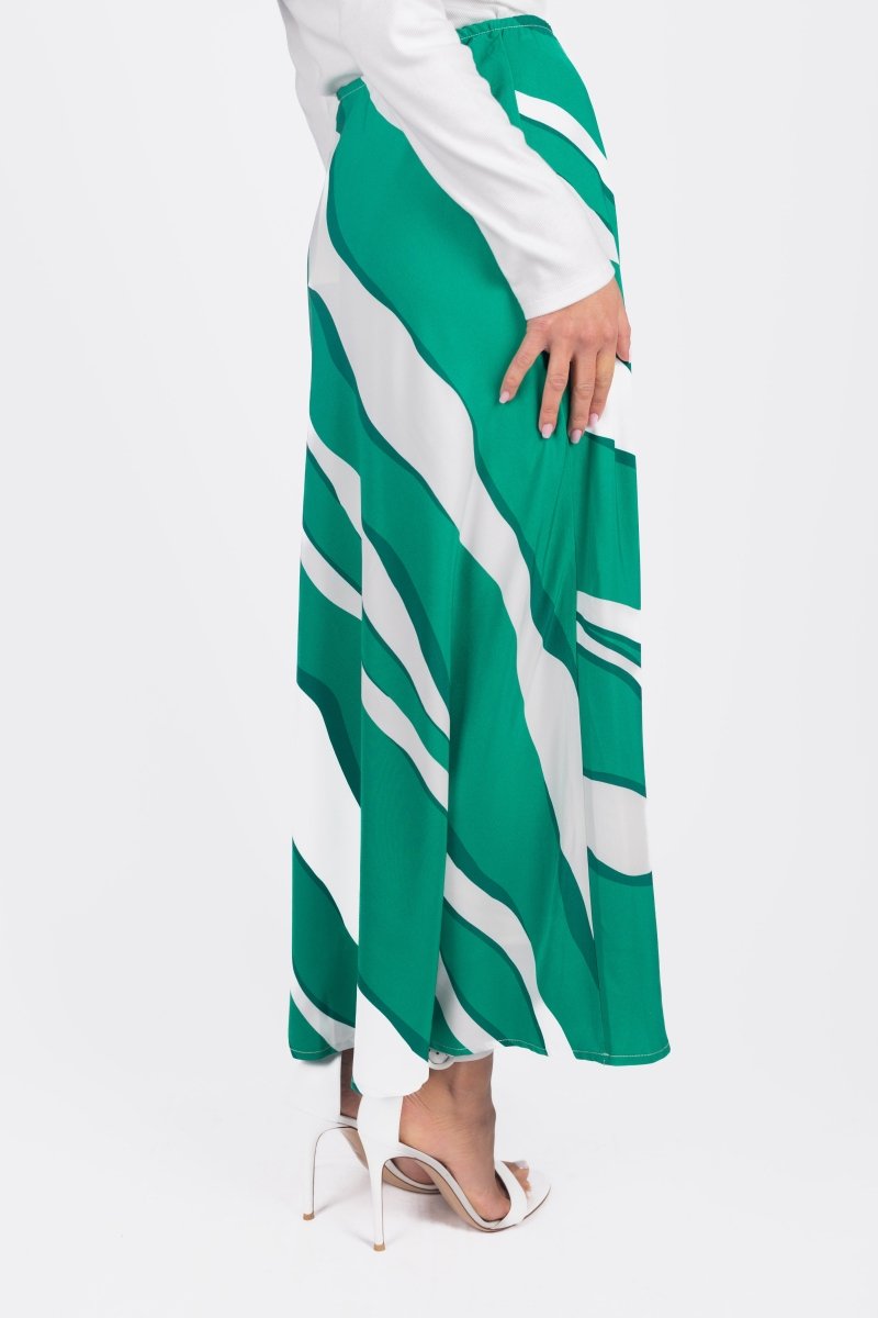 DAKOTA SKIRT for Women - Green & Dark Green A-Line Skirt | Comfortable Stretchy Waist | Casual & Office Wear | Perfect for Spring, Summer & Fall Outfits