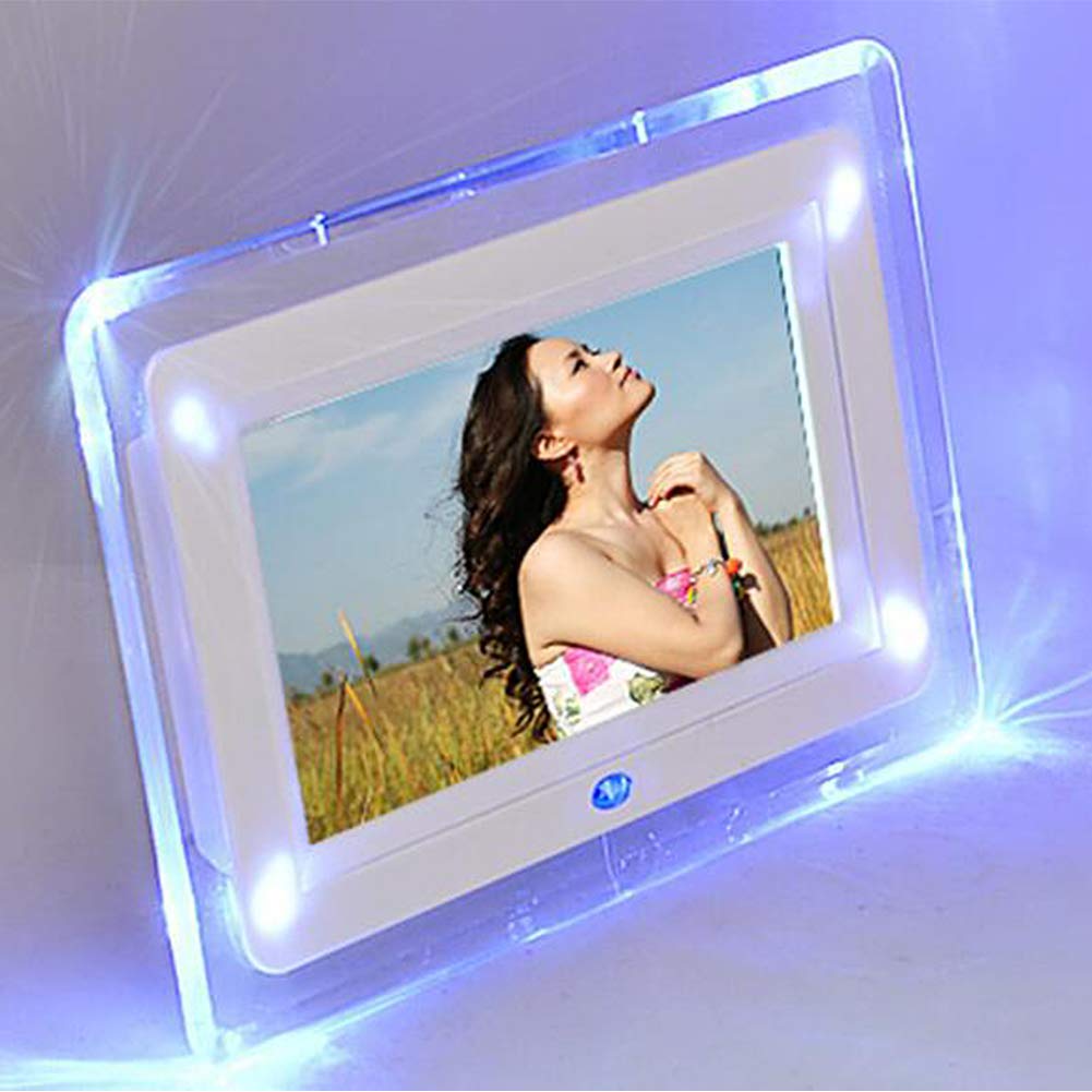 7 Inch Digital Photo Frame with USB Port - HD Widescreen 16:9 Display, Supports MP3/MP4 Videos, Alarm Clock & Calendar - Includes Remote Control (White, EU Plug) - Perfect for Home Decor, Office Display & Thoughtful Gifts