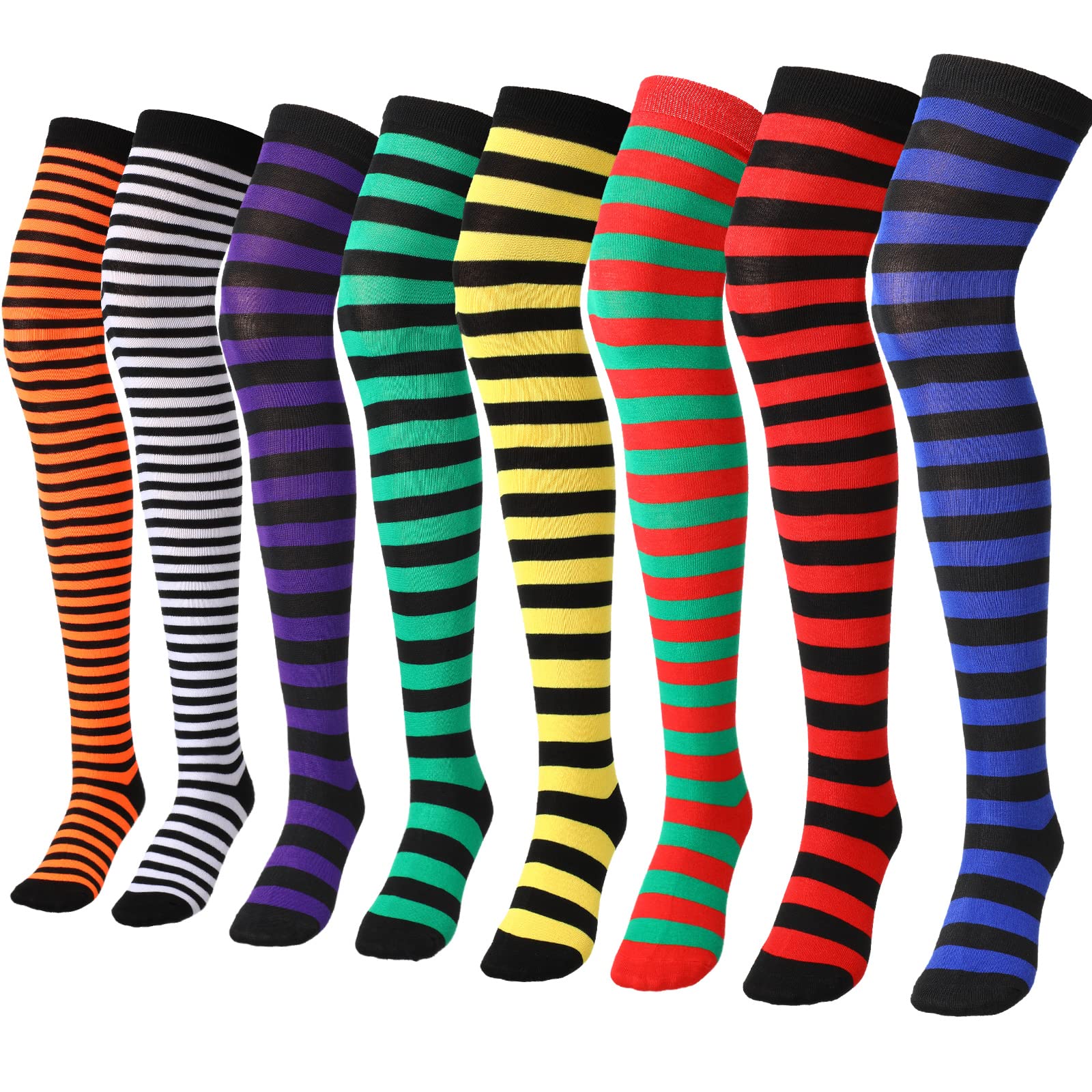 Halloween Thigh High Socks - 8 Pairs Striped Knee Socks for Women | Costume & Cosplay