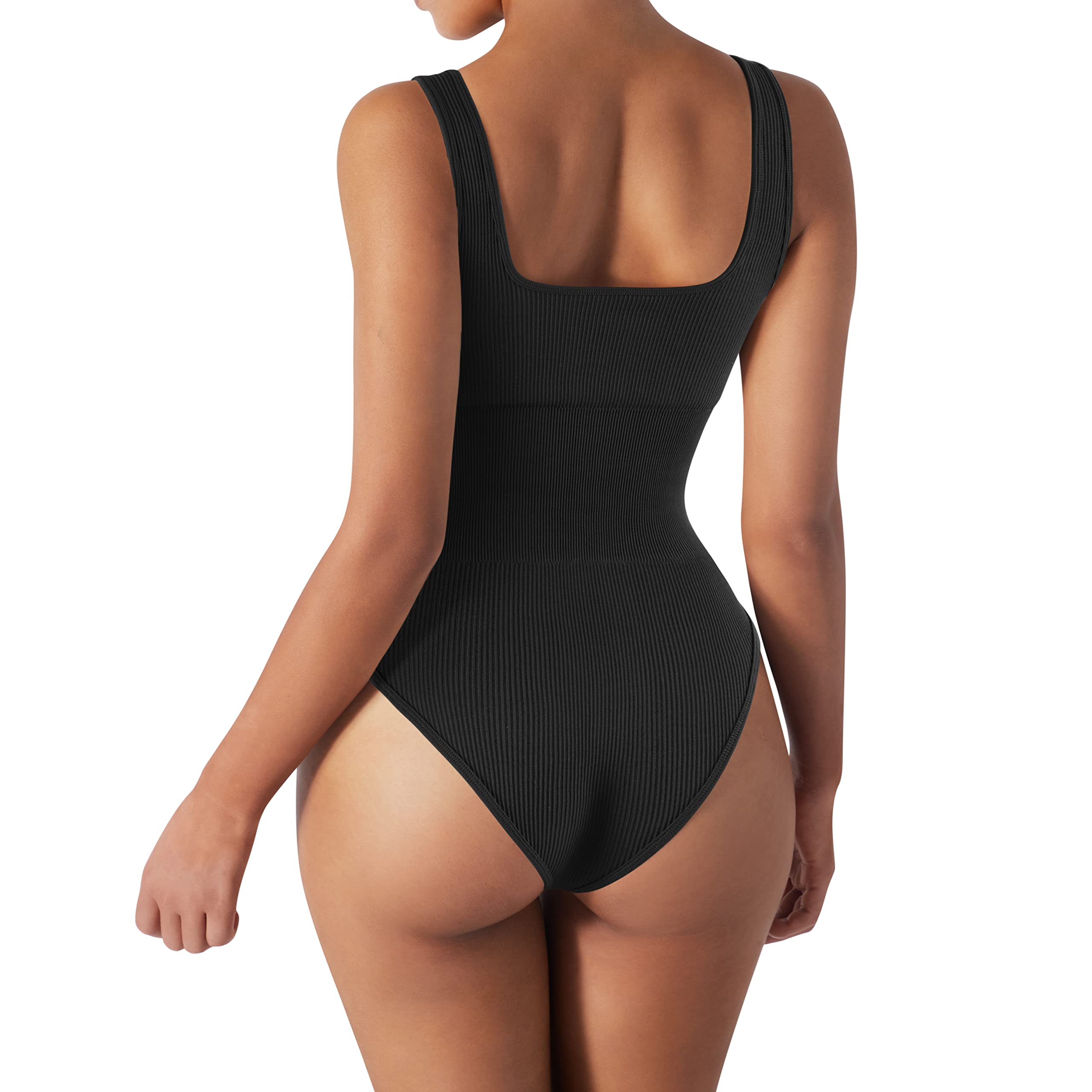 DOULAFASS Women's Ribbed Shapewear Tank Top - Square Neck Thong Backless Bodysuit for Tummy Control & Body Shaping | Perfect for Everyday Wear, Special Occasions & Layering Under Clothes