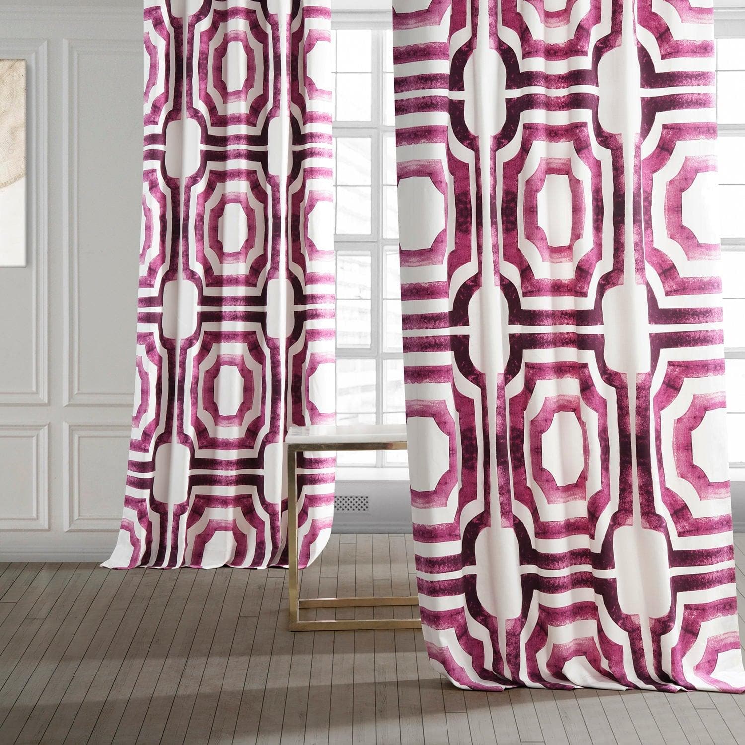 Mecca Pink Geometric Printed Cotton Custom Curtains - Modern Window Treatments for Living Room & Bedroom