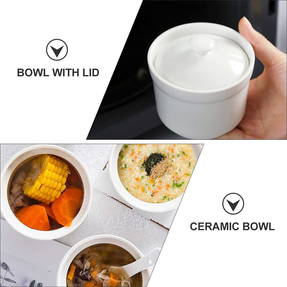 YARDWE 4-Inch Ceramic Custard Cups with Lids - Small Steaming Soup Bowls for Egg Custard, Medicinal Bird's Nest, and Stews - Perfect for Home Kitchen, Dessert Making, and Healthy Tonic Preparation
