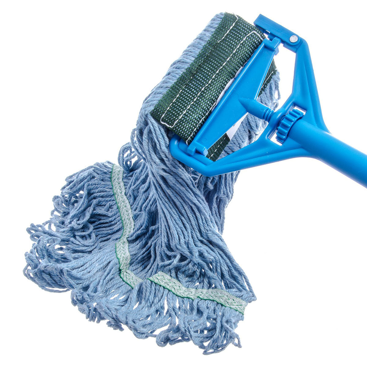 Carlisle 369448B14 Flo Pac Medium Looped End Mop Head - Blue with Green Band - Heavy Duty Commercial Cleaning for Restaurants, Hospitals & Schools