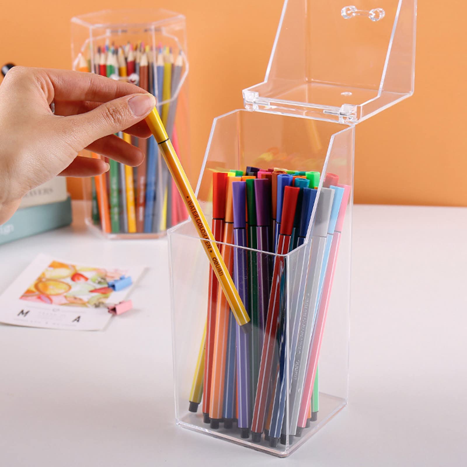 Clear Acrylic Pen Holder & Makeup Brush Organizer - Desk Storage Box for Stationery, Cosmetics, and Office Supplies | Perfect for Home, Office, and School Organization