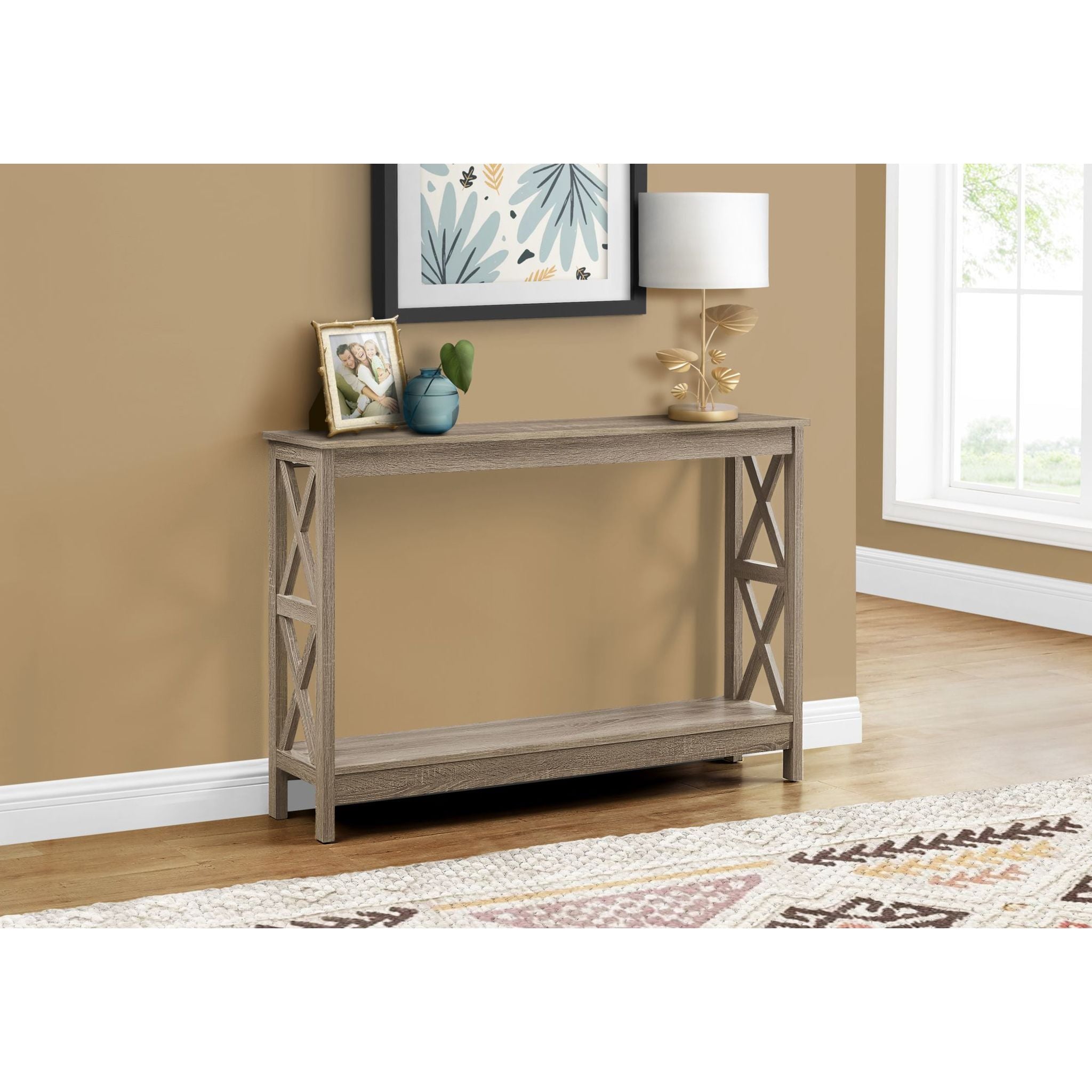 Modern Dark Taupe Console Table - Entryway Sofa Table with Storage Shelf for Hallway, Living Room & Bedroom Decor