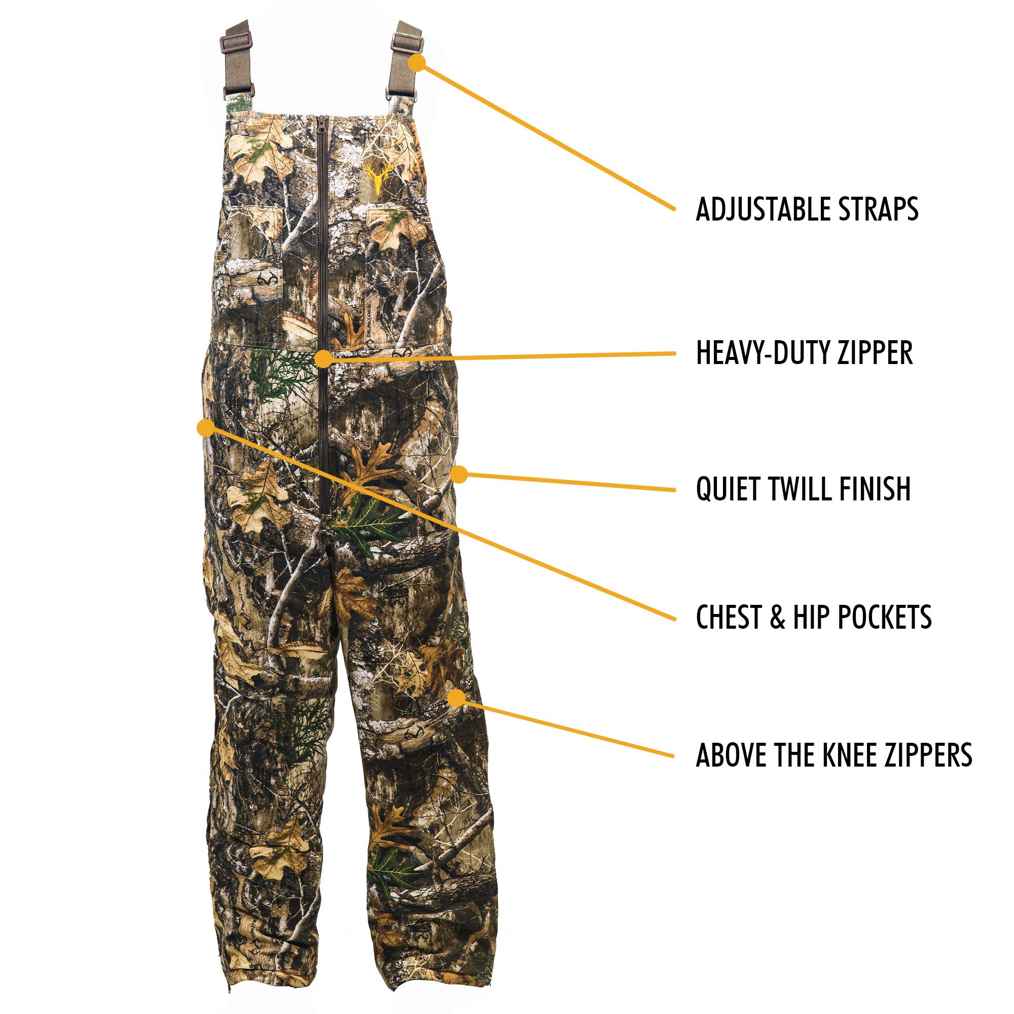 Men's Insulated Camo Bib Overalls - Ultra-Quiet Adjustable Hunting Coveralls for Cold Weather | Waterproof Winter Workwear for Hunting, Fishing & Outdoor Activities