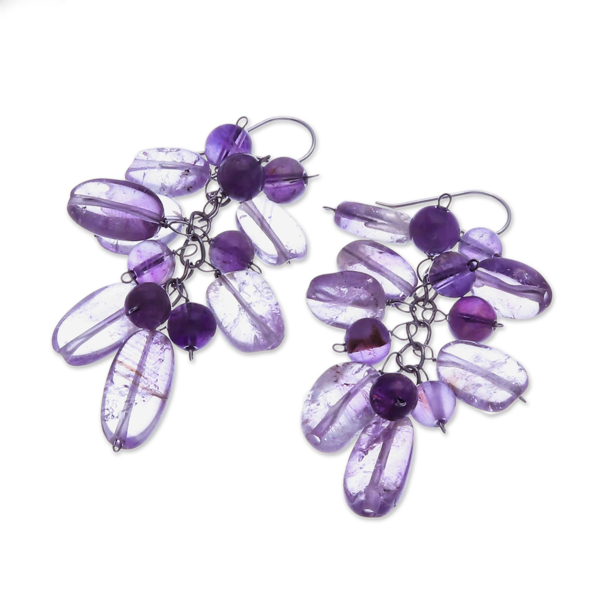 NOVICA Handmade .925 Sterling Silver Amethyst Cluster Dangle Earrings | Artisan Jewelry for Women | Gift for Her | Perfect for Weddings, Parties & Special Occasions