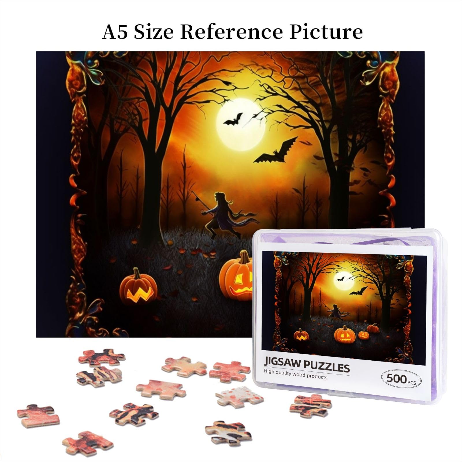 500-Piece Halloween Jigsaw Puzzle for Adults - Personalized Wooden Photo Puzzle with 20.4