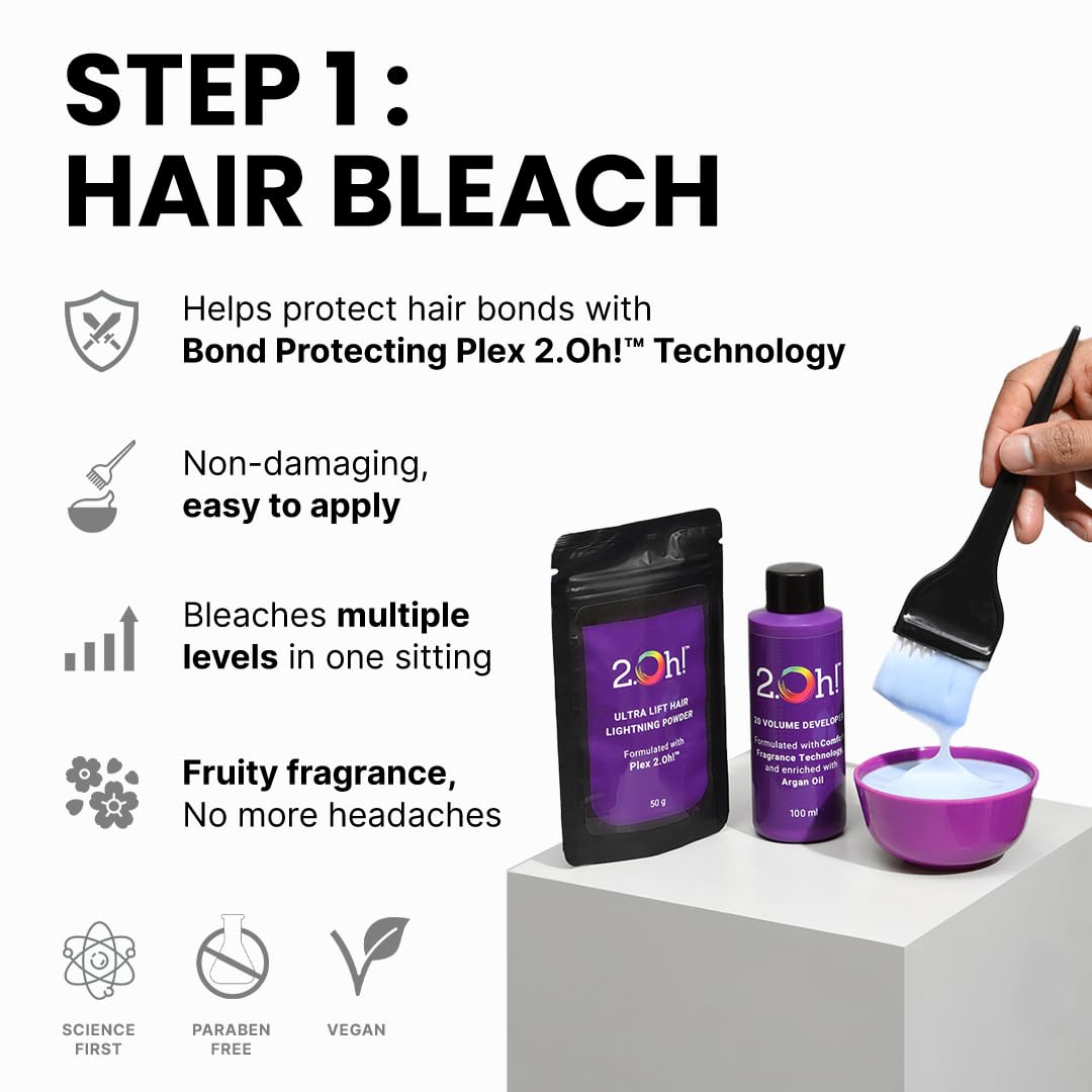Oh! Italian Violet Semi-Permanent Hair Color & Bleach Kit with Plex & Argan Oil - DIY Hair Dye for Women & Men - Perfect for Highlights, Balayage & Creative Color at Home