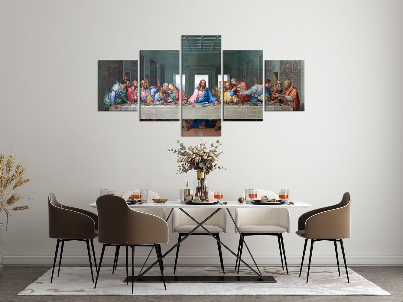 5 Piece Classic Jesus Wall Art - The Last Supper by Da Vinci Reproduction Oil Painting on Canvas, Stretched & Ready to Hang (70''W x 40''H) - Perfect for Living Room, Church, or Office Decor