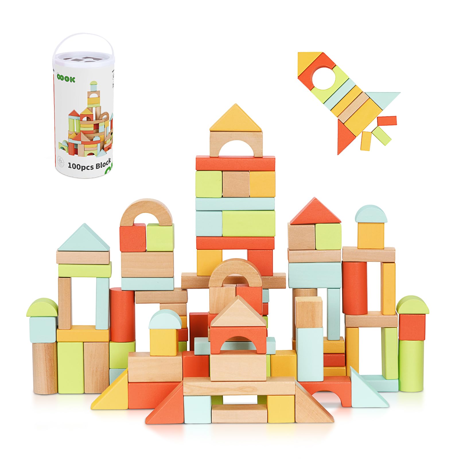 Wooden Building Blocks for Toddlers 1-3 with Storage Bucket - Montessori Learning Toys for Preschool Kids | Creative Play & Early Education