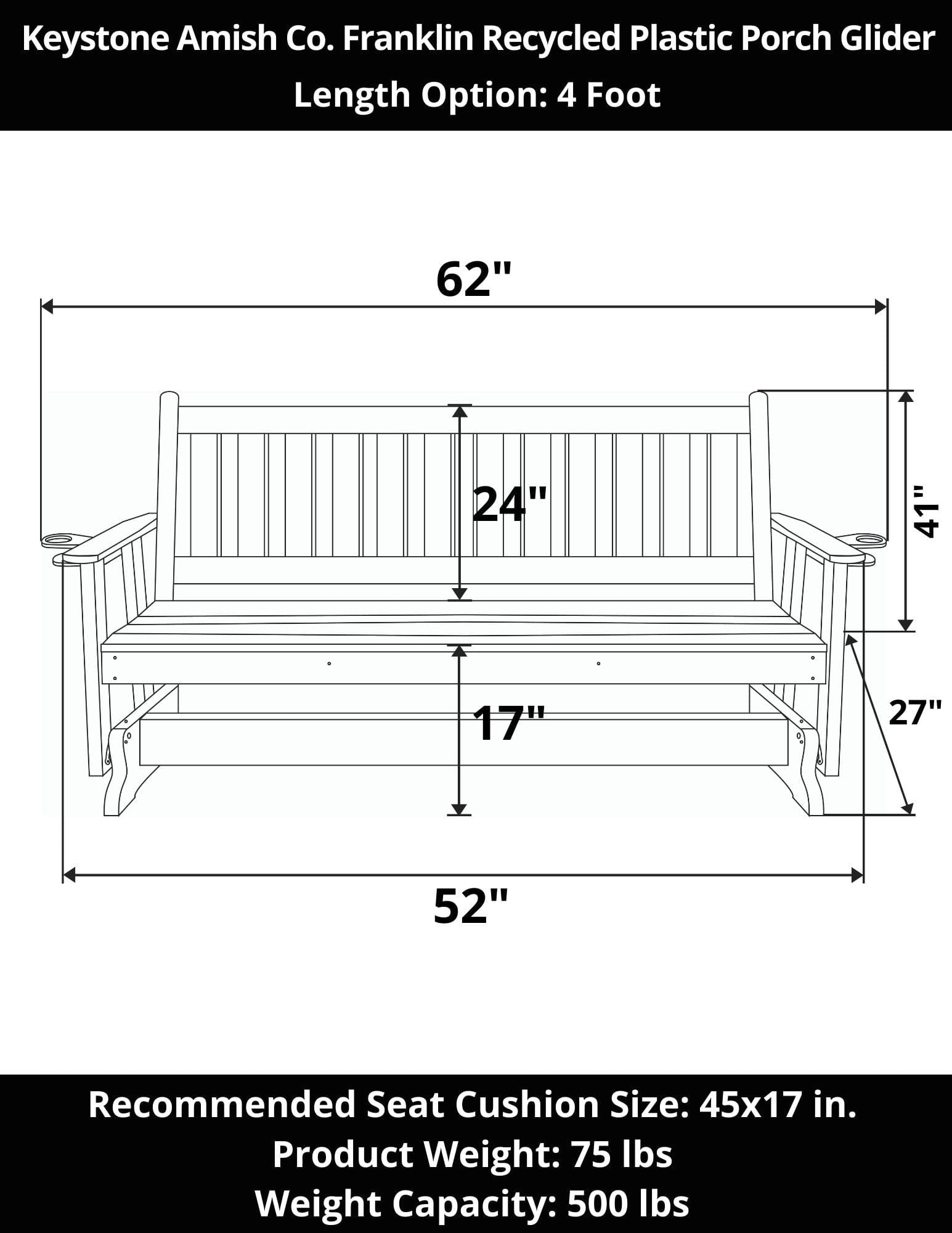 Keystone Amish Co. Franklin Poly Composite Porch Glider - Durable Outdoor Swing for Patio, Garden, and Backyard Relaxation