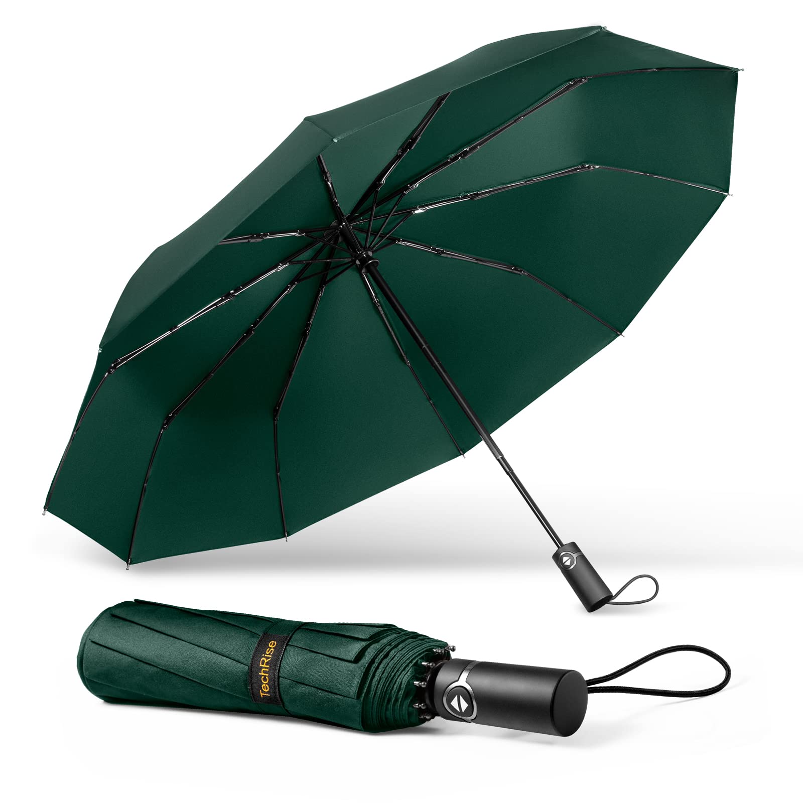 TechRise Windproof Travel Umbrella - Automatic Compact Folding Umbrella with 10 Strong Fiberglass Ribs | One-Touch Auto Open/Close | Lightweight & Portable for Backpack, Commuting, and Outdoor Adventures