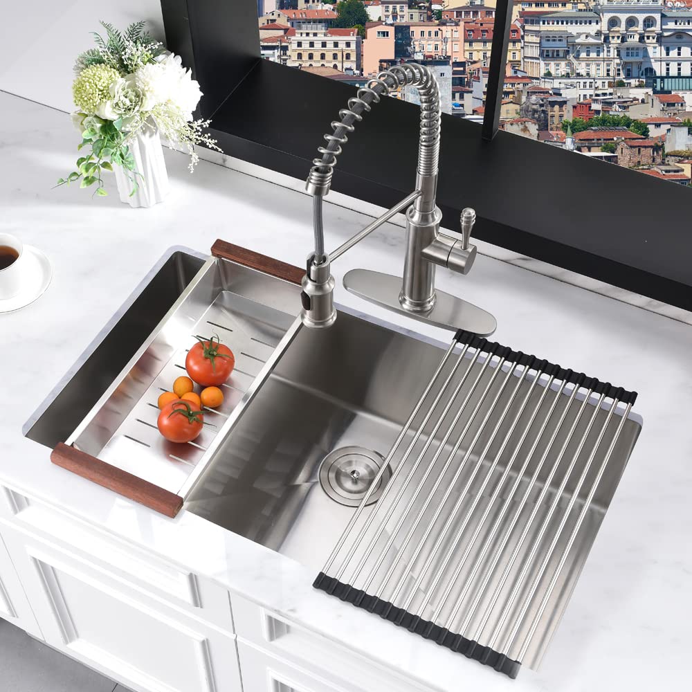 30×19 Inch Undermount Kitchen Sink - 16 Gauge Brushed Nickel 304 Stainless Steel - 10 Inch Deep Single Bowl Sink for Modern Kitchens | Perfect for Food Prep, Dishwashing & Small Space Cooking