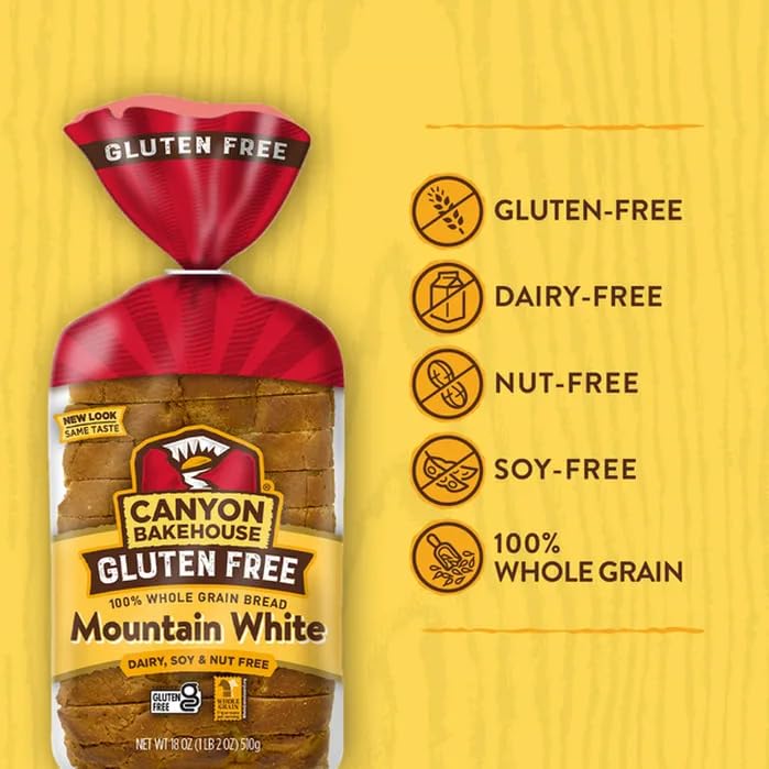 Canyon Bakehouse Gluten Free Sliced Mountain White Bread - 6 Pack | Soft, Delicious & Allergy-Friendly Sandwich Bread for Breakfast, Lunch & Snacks | Perfect for Toasting, Sandwiches & French Toast