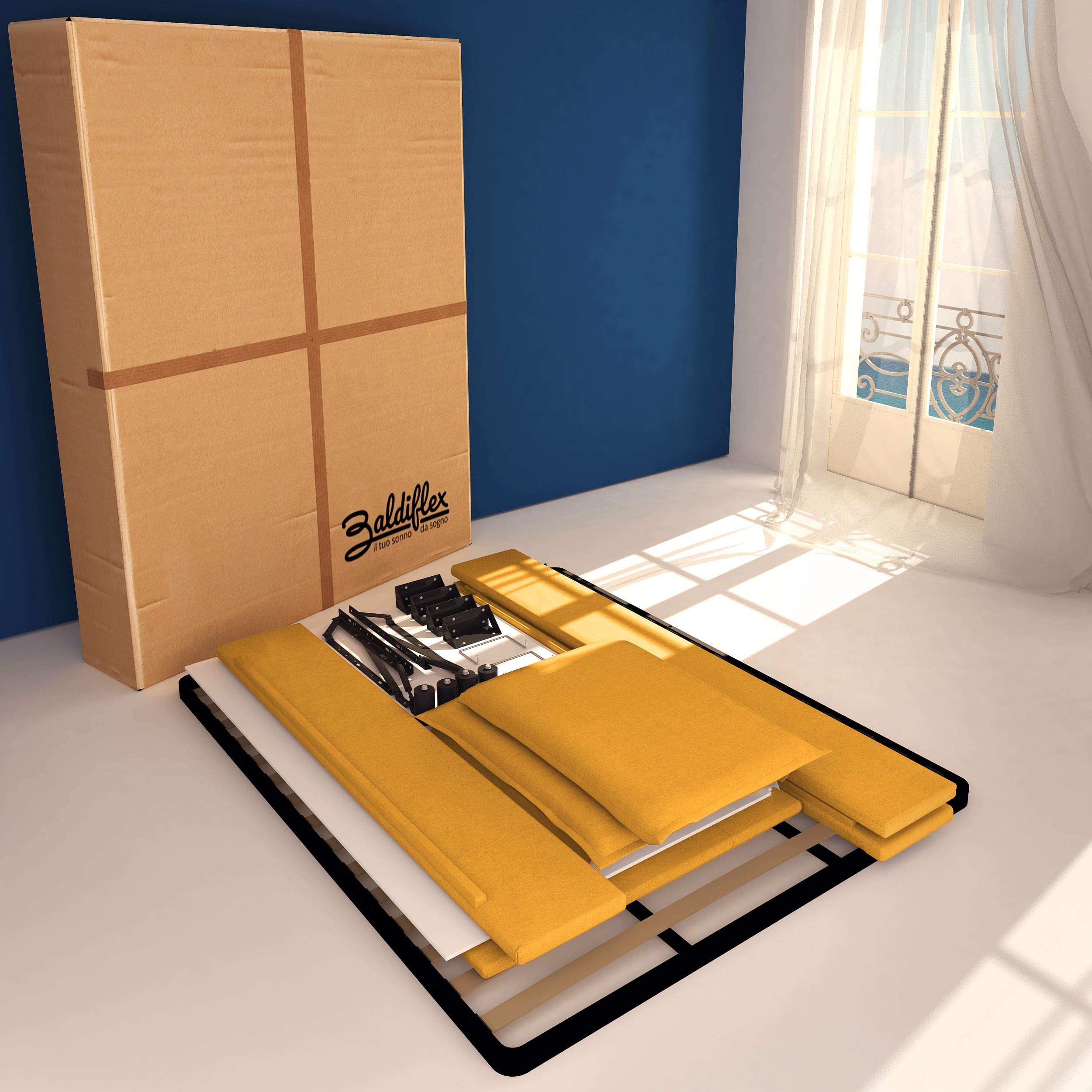 Baldiflex Licia Fabric Queen Size Bed Frame with Slatted Base - 160x190cm Platform Bed with Upholstered Headboard for Mattress Support | Perfect for Master Bedrooms & Guest Rooms