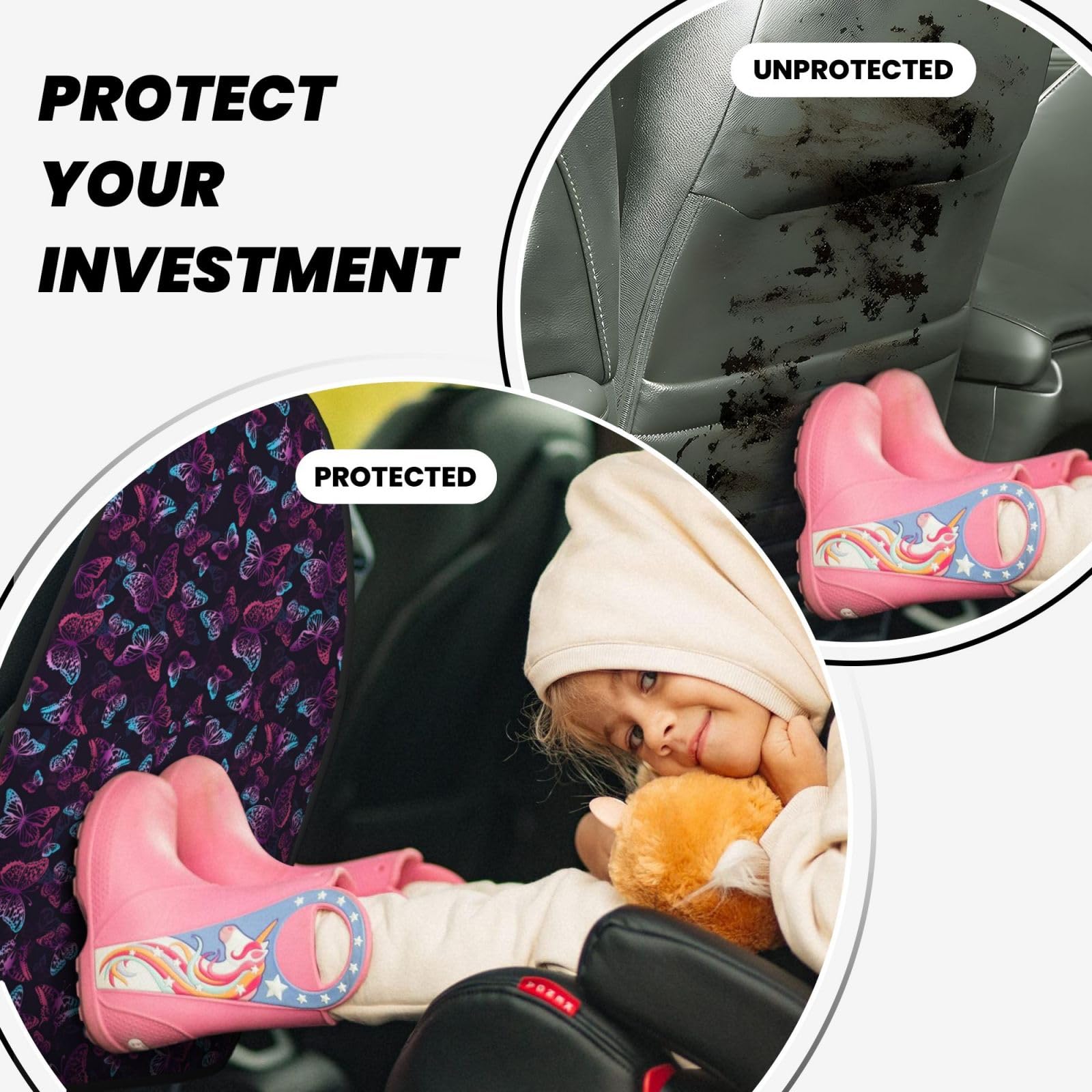 2-Piece Purple Butterfly Backseat Car Organizer - Car Seat Storage Organizer with Pockets | Perfect for Road Trips, Family Travel & Keeping Kids' Toys Organized