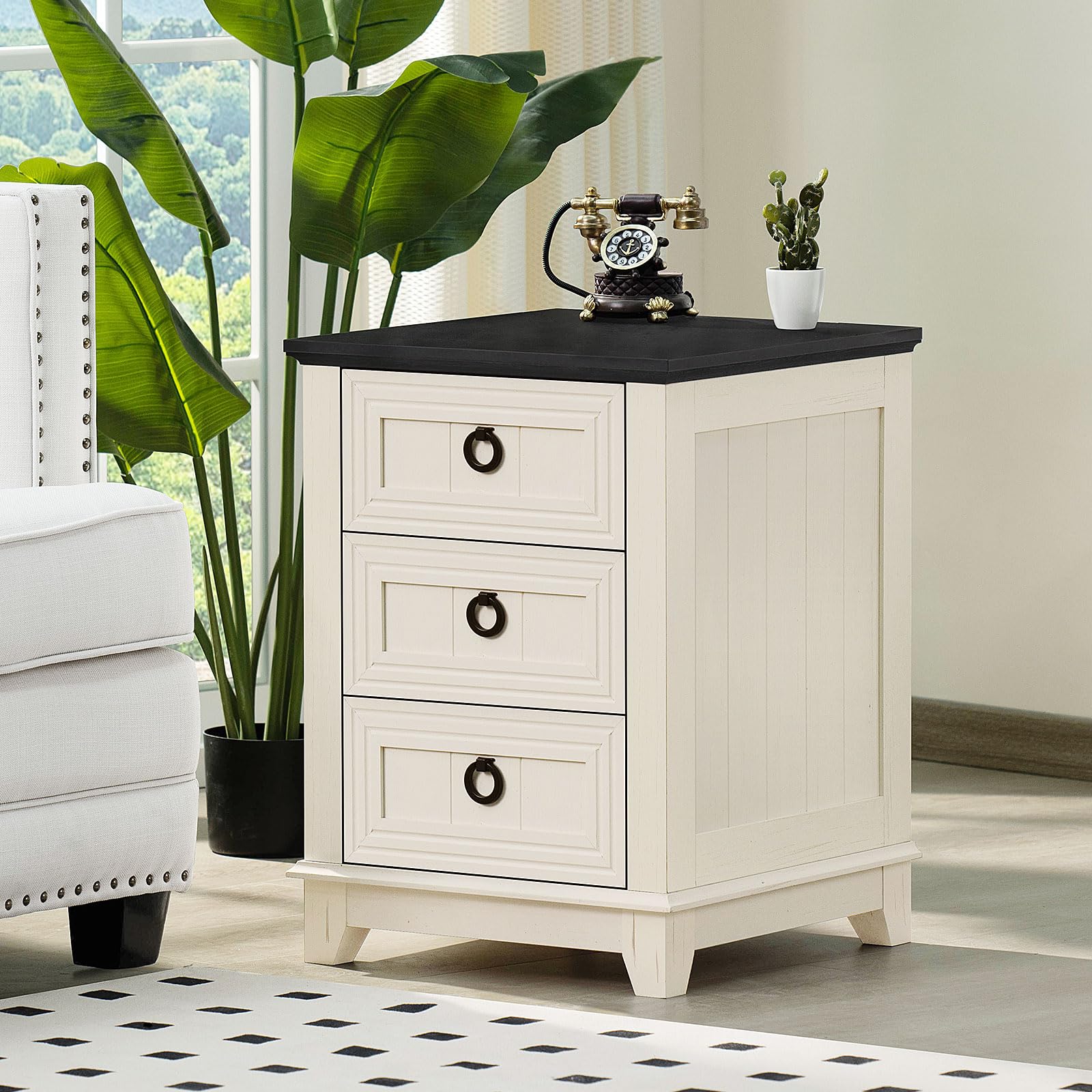 Farmhouse Style 2-Piece Nightstand Set with 6-Drawer Dresser - 54 Inch Wide Wooden Dresser & 18