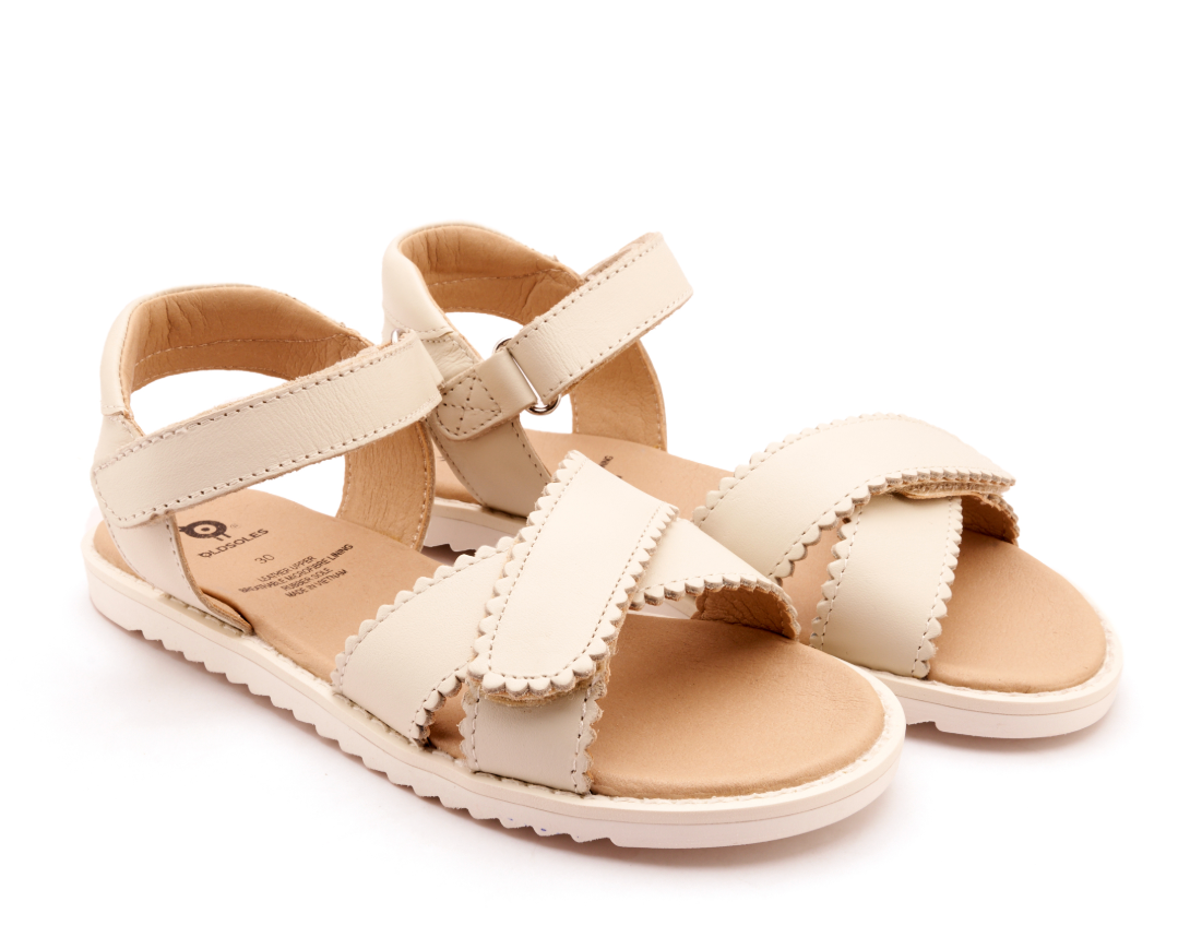 Old Soles Vanilla Scalloped Sandal - Comfortable Leather Girls' Casual Shoes for Summer, Beach & Outdoor Play