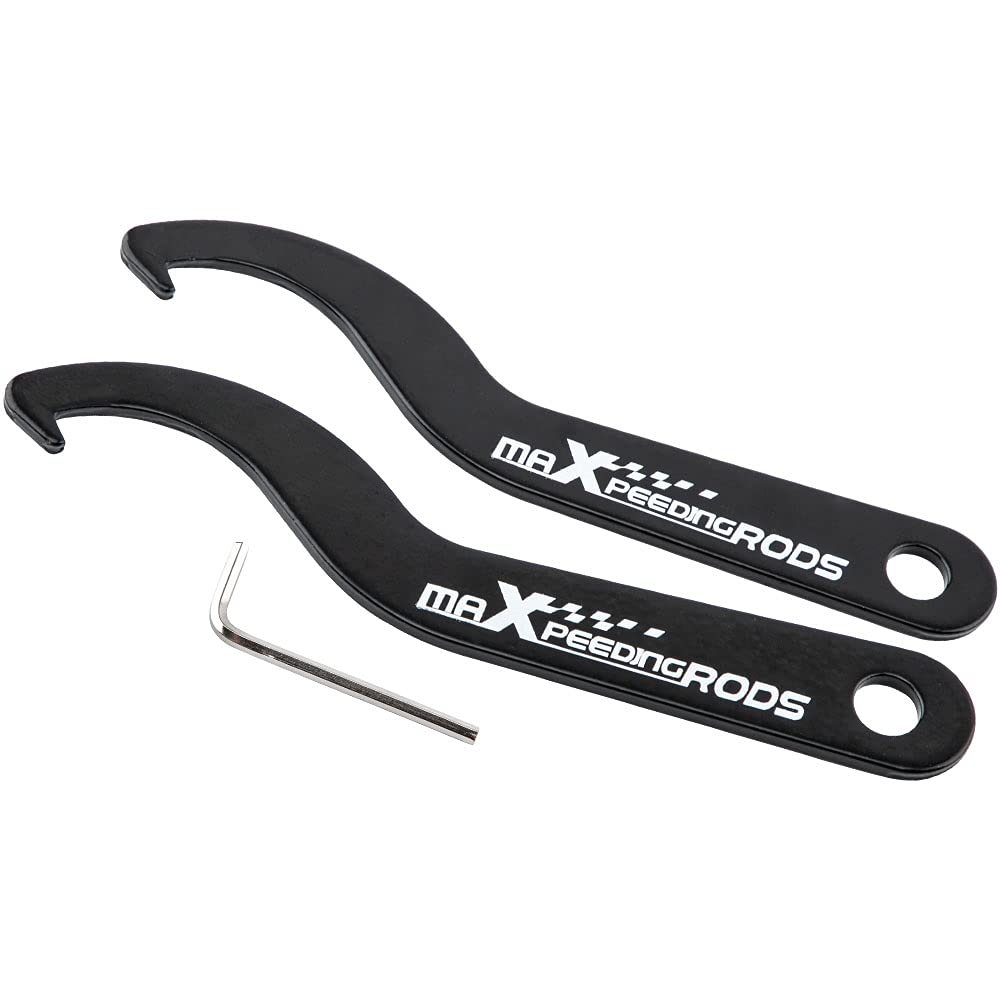 Universal C Spanner Hook Wrench Set - 2pc Steel Coilover Spring Adjustment Tool for Car Suspension - Heavy Duty Black Spanner Wrench for Automotive Repair & Performance Tuning