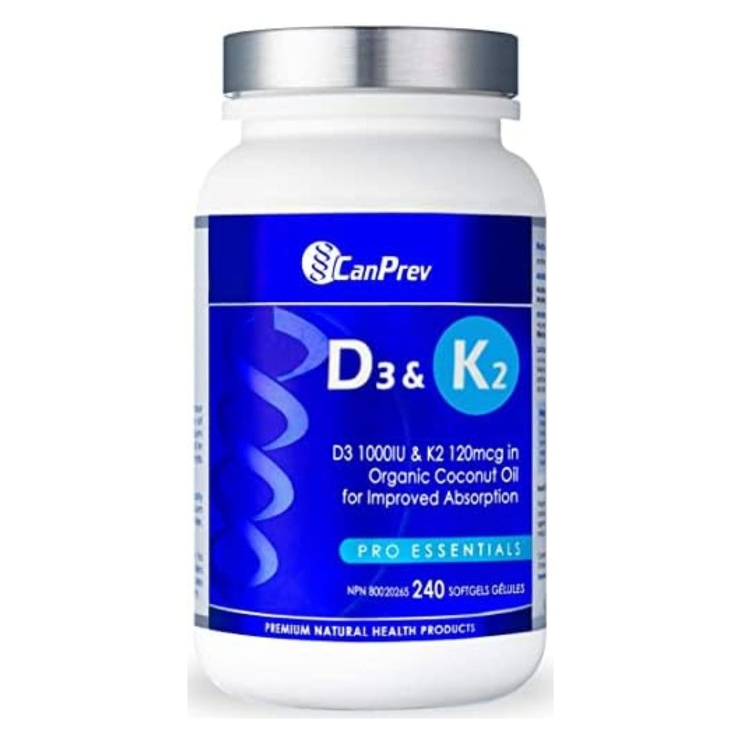 Canprev Vitamin D3 & K2 Supplement - 240 Softgels for Bone Health & Immune Support - Ideal for Adults & Seniors at Home or On-the-Go