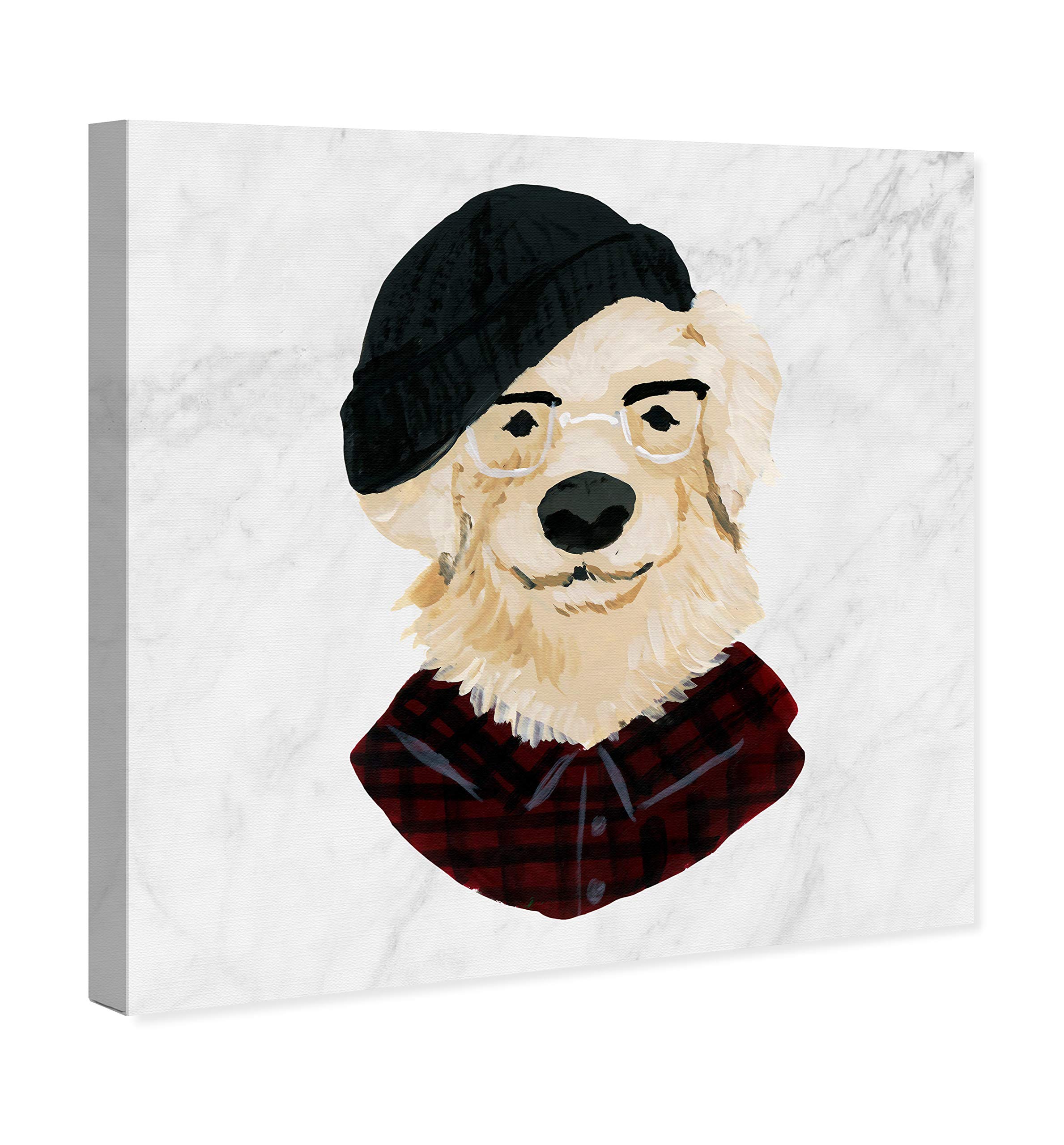Hipster Golden Pup Canvas Wall Art - 24x24 Inch Animal Print for Home Decor | Modern Dog Painting in Black & Brown | Perfect for Living Room, Bedroom & Office