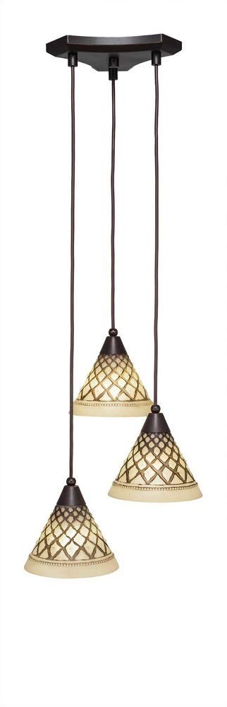 Toltec Lighting Europa 3-Light Mini Pendant with Chocolate Icing Glass - 7 Inch Dark Granite Finish for Kitchen Island, Dining Room or Entryway Lighting