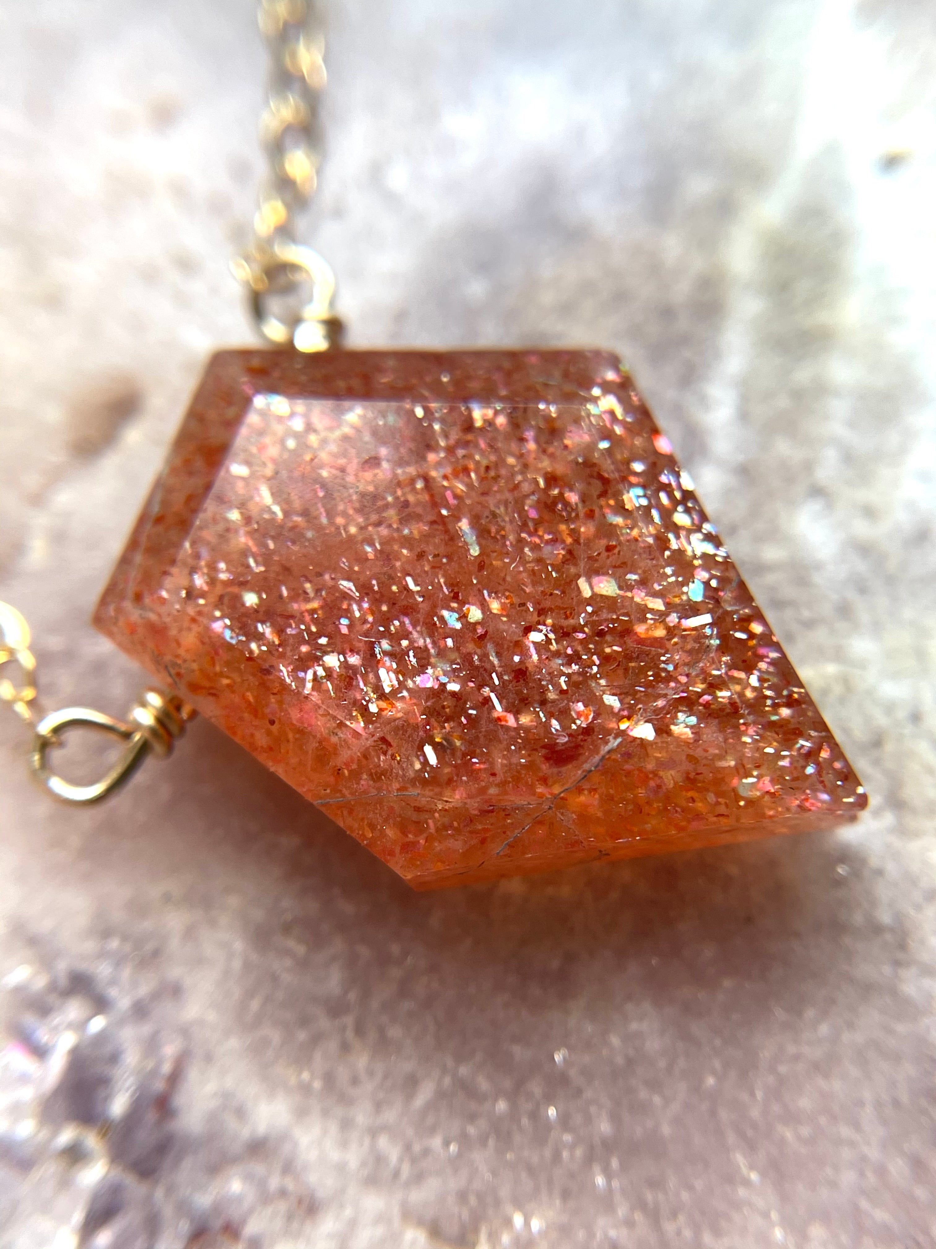 Small Sunstone Shield Necklace – Healing Crystal Jewelry for Protection & Positivity | Spiritual Gift, Energy Balancing, Meditation Accessory
