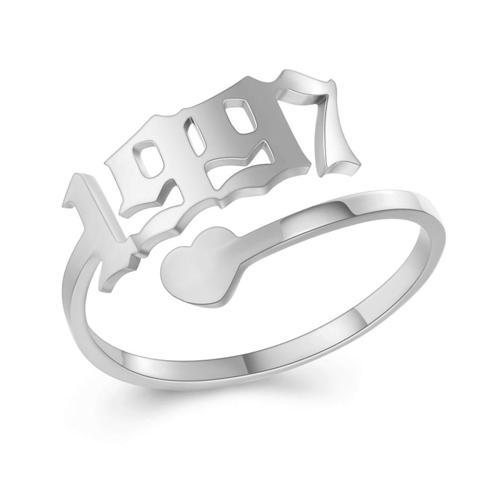 SKQIR Adjustable Initial Number Birth Year Ring for Women - Gold/Silver Stainless Steel Open Promise Ring, Engagement Wedding Band, Delicate Jewelry Gift for Girlfriend - Perfect for Anniversaries, Valentine's Day & Special Occasions