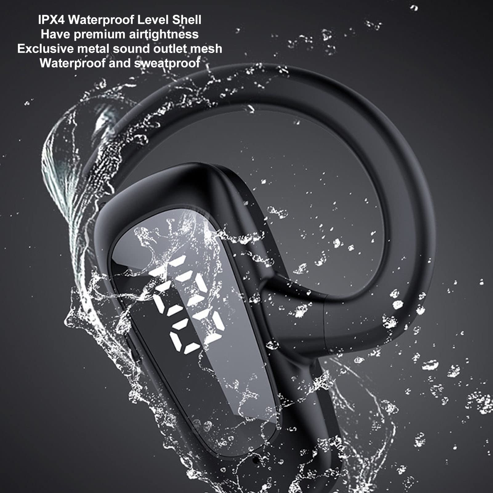 Yunseity Single Ear Headphone - IPX4 Waterproof, LED Digital Display Wireless Earpiece for Sports, Driving, Running & Workouts - Hands-Free Headset for Gym, Cycling & Outdoor Activities