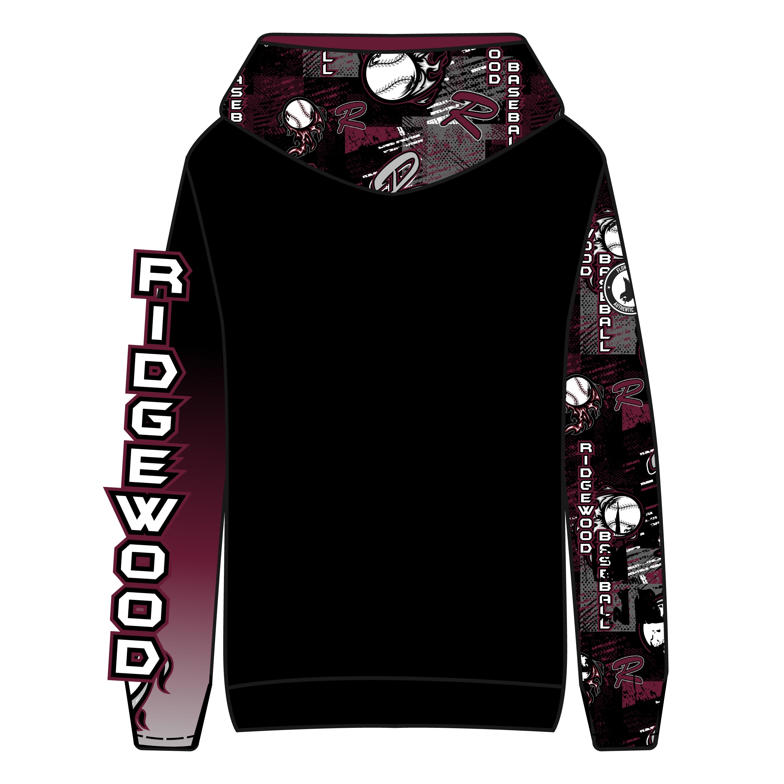 Youth & Adult Ridgewood Baseball Black Hoodie - Comfortable & Stylish Pullover for Men & Women - Perfect for Baseball Games, Training, and Casual Wear