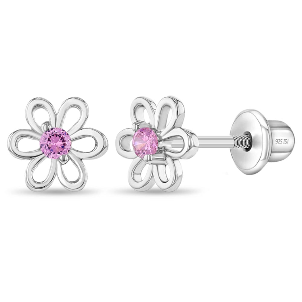 CZ Flower Baby Earrings for Girls - Spring Floral Stud Earrings for Infants & Toddlers - Perfect for Easter, Birthday & Special Occasions