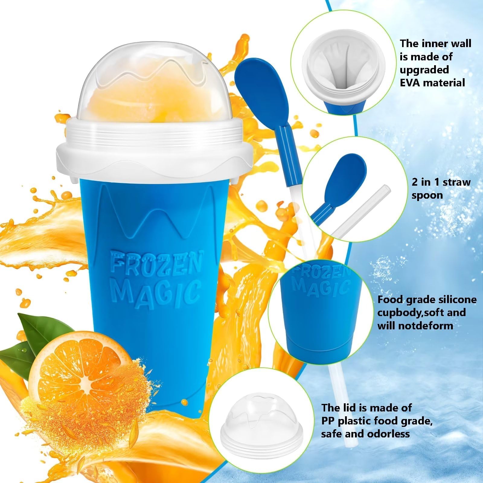 Magic Slushie Maker Cup - Red & Blue Large Frozen Slushy Cup for Homemade Ice Drinks | Portable Slush Machine for Kids, Parties, Summer Fun & Outdoor Activities