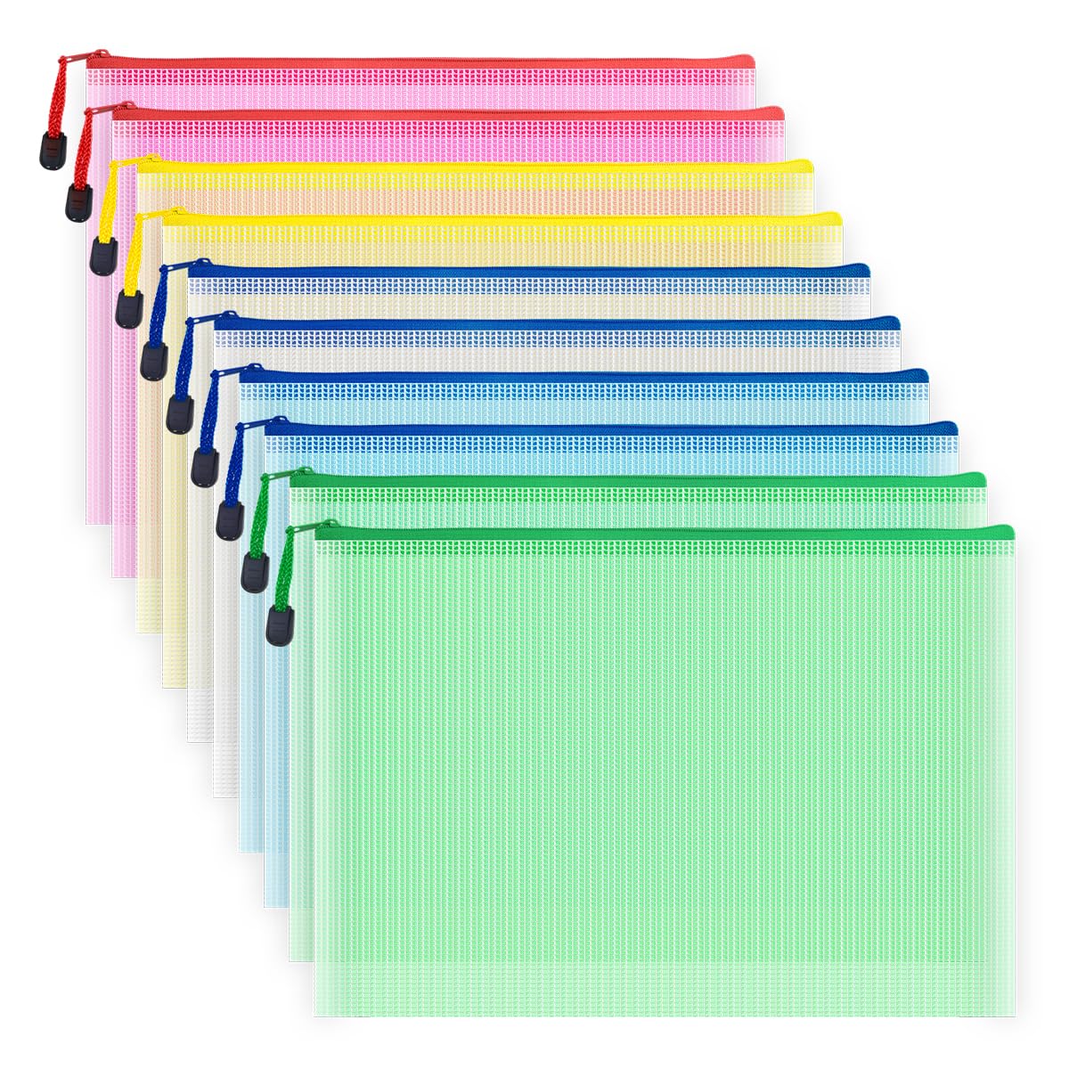 AUSTARK 10 Pack Waterproof Mesh Zipper File Bags - A4 Size 13.4