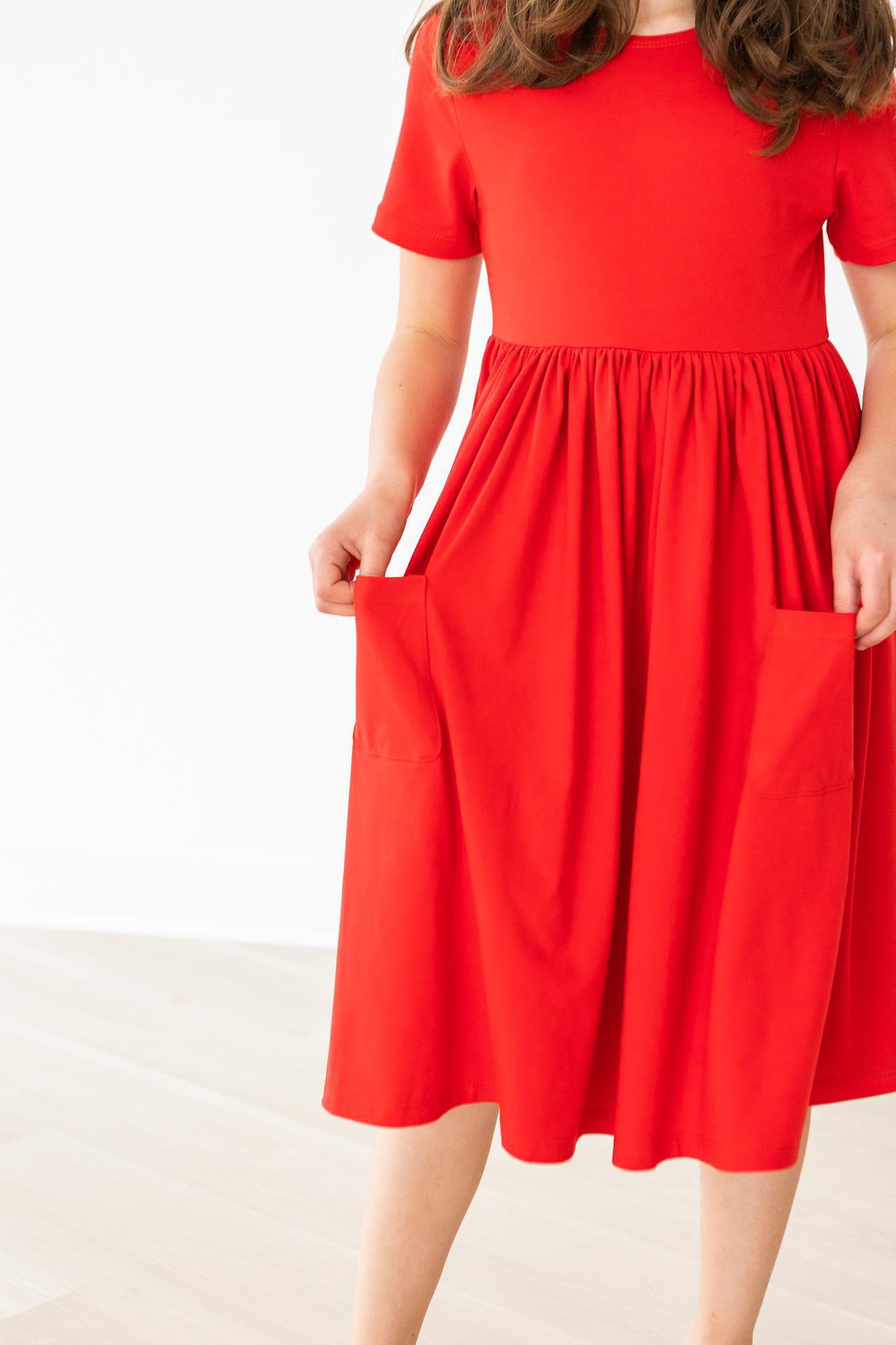 Stylish Red Short Sleeve Pocket Twirl Dress for Women - Perfect for Summer Parties, Date Nights & Casual Outings