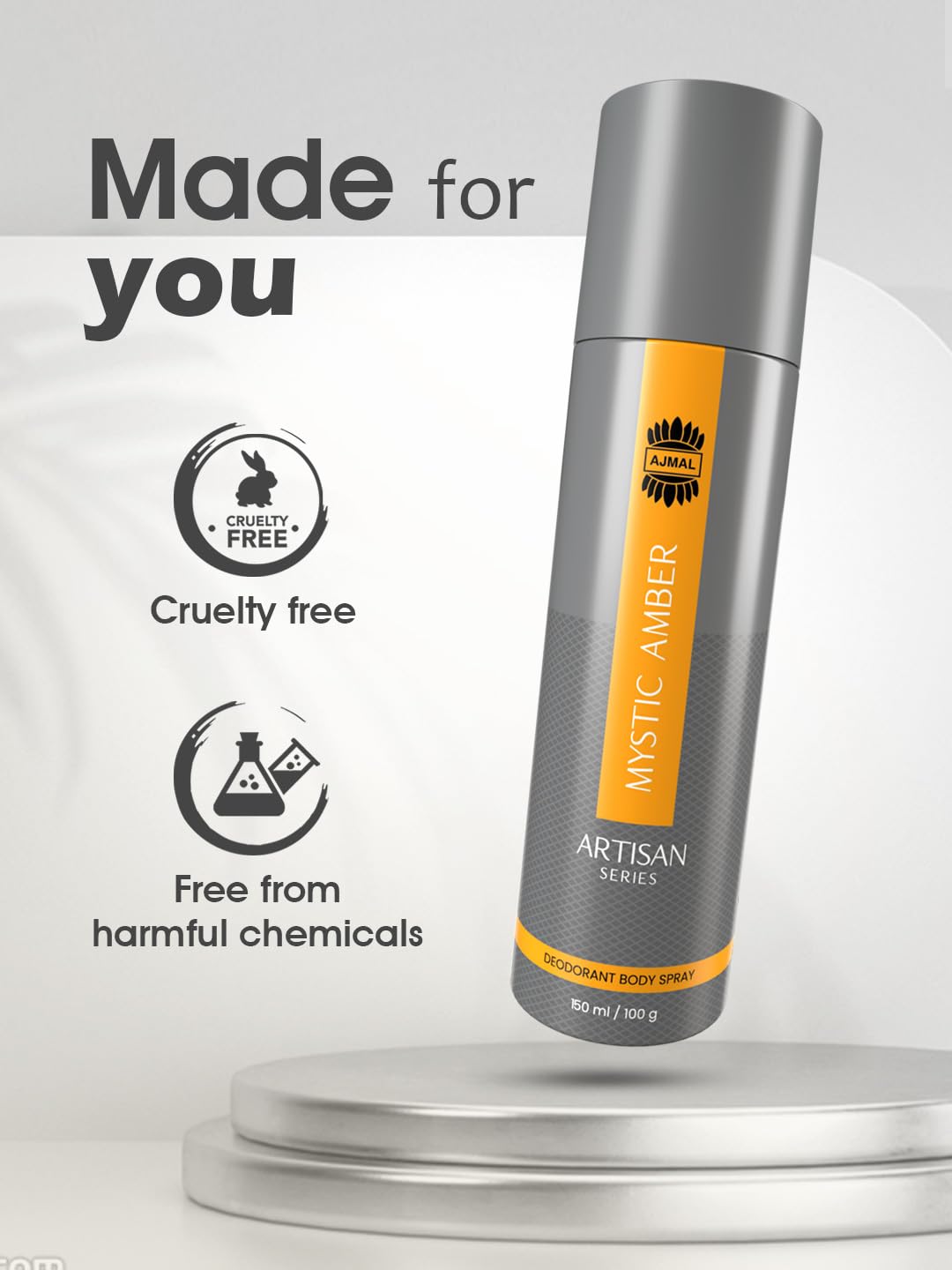 Ajmal ARTISAN - MYSTIC AMBER Deodorant Perfume Spray 150ml | Long Lasting Fragrance for Men & Women | Online Exclusive | Perfect for Daily Wear, Office & Special Occasions